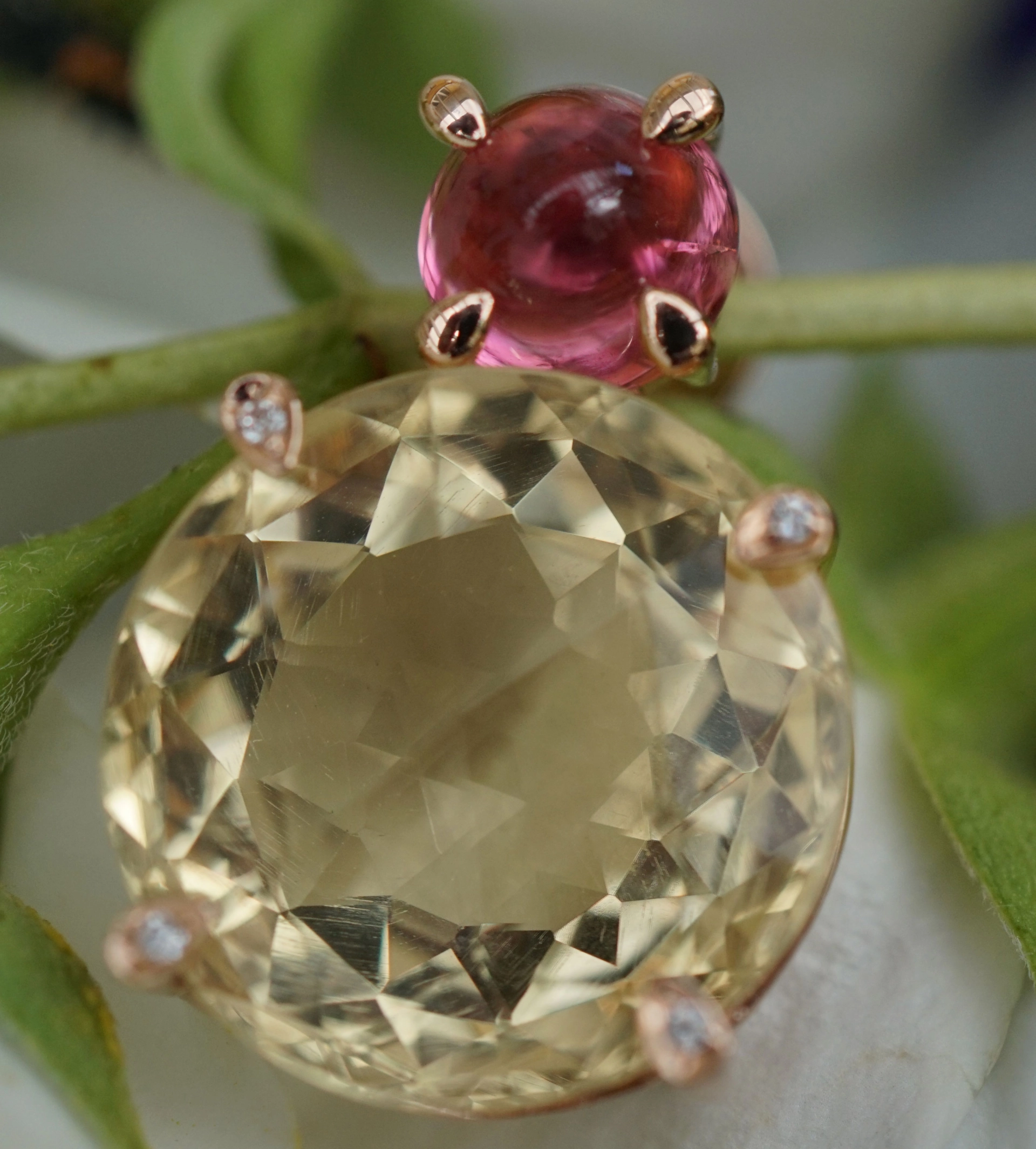 Citrine Tourmaline Ear Studs 18 Gold 20 carat
