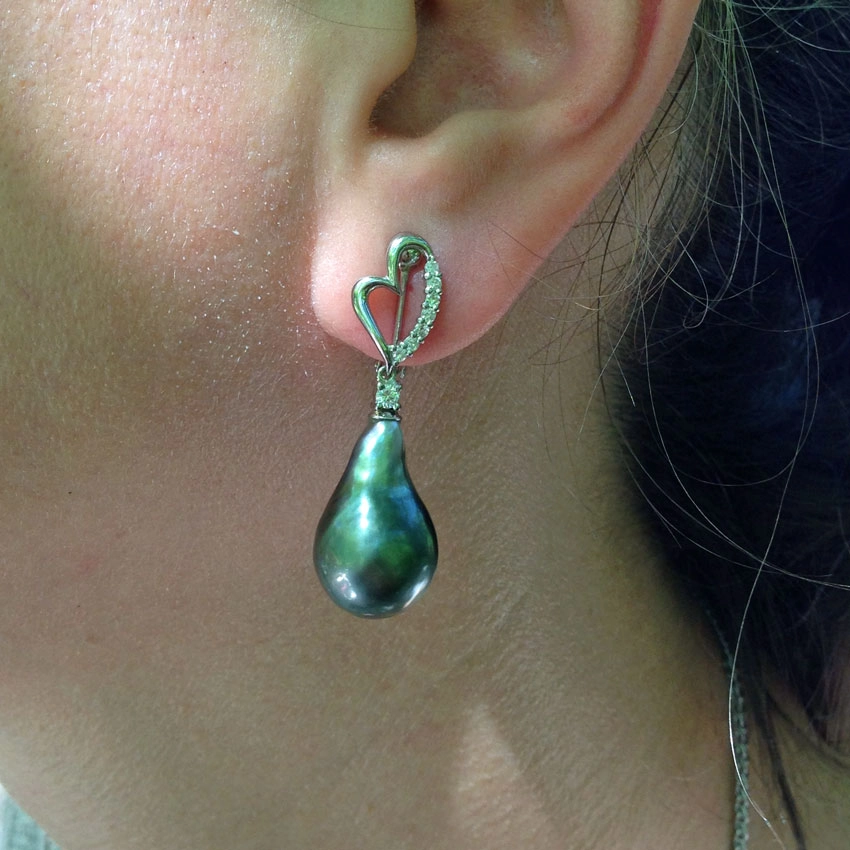 Tahiti-Zuchtperl-Brillant-Stecker, 900/-Platin