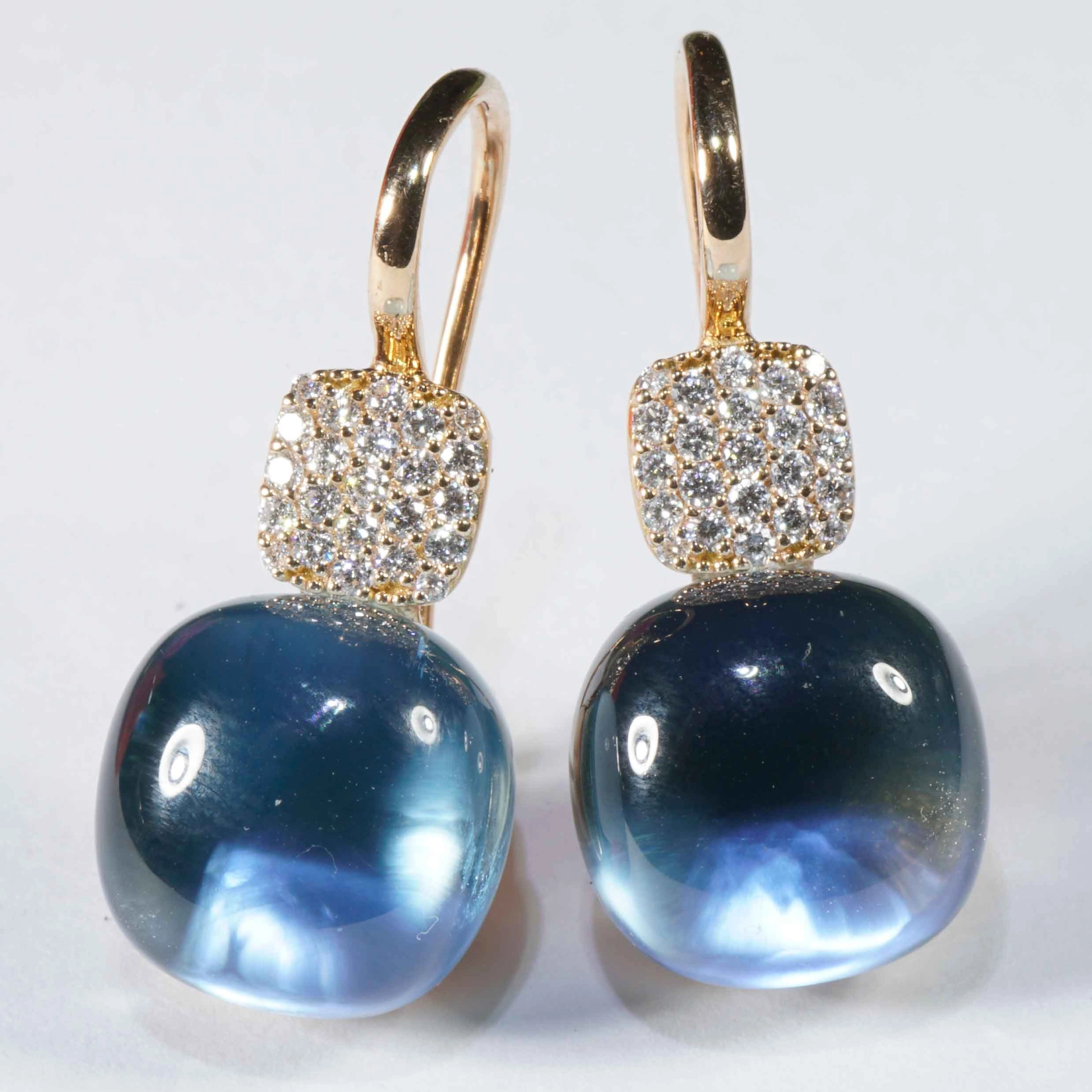 Bluetopaz Brilliant Earrings 18 kt Rose Gold...modern Design so stunning 