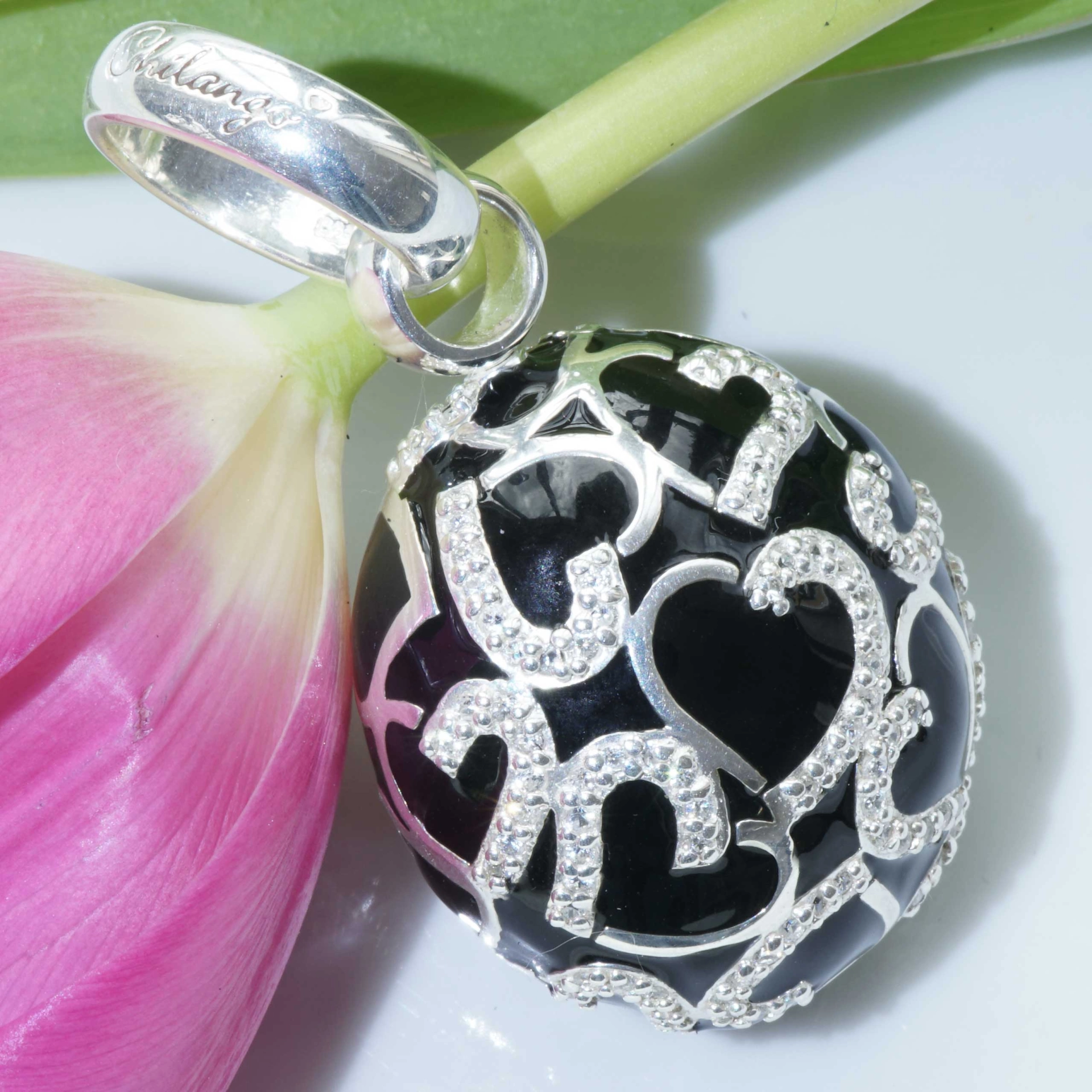 Chilango Pendant Faberge Style Heart Black 925 Silver Enamel