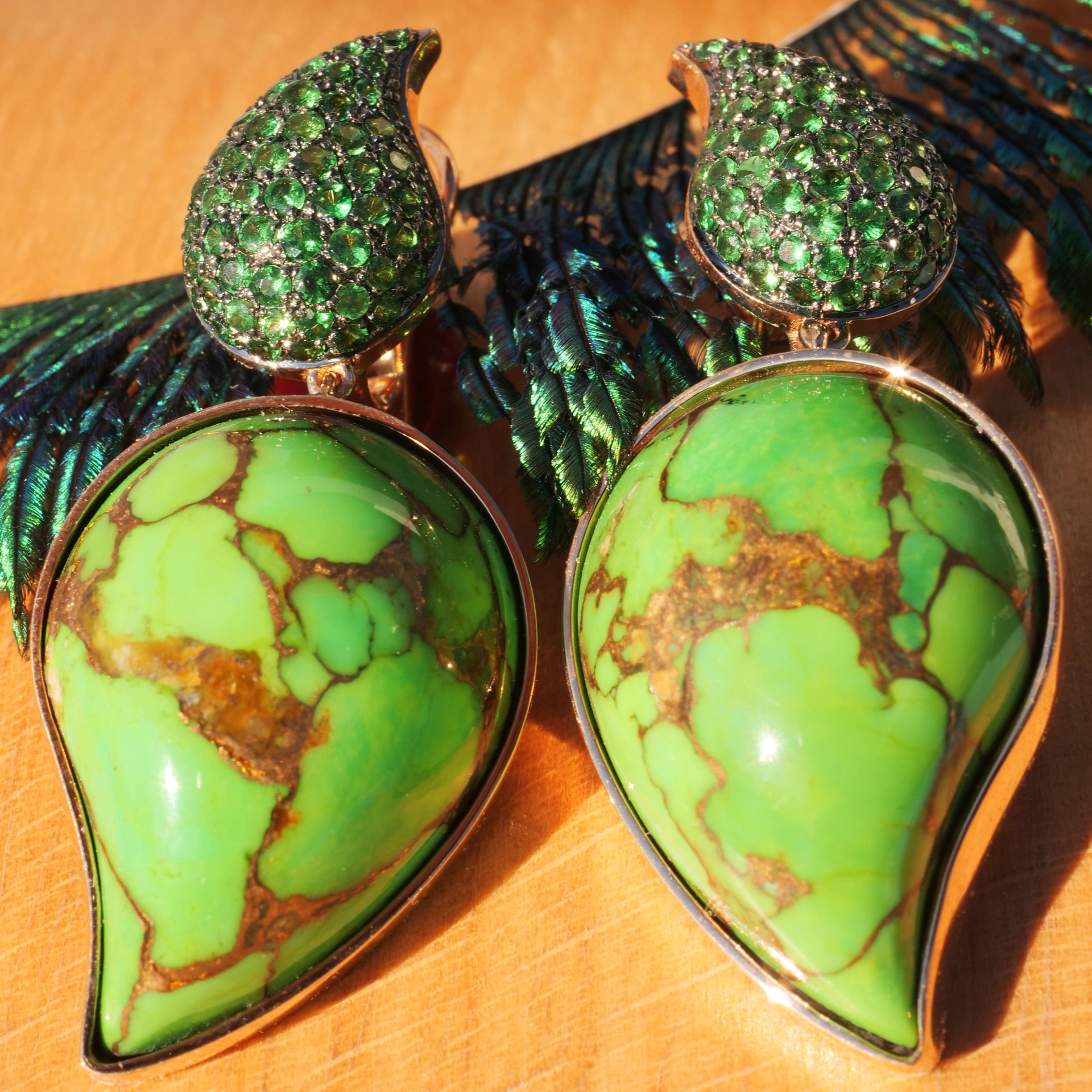 Cooper Turquoise Tsavorith Earring 18 kt Rosegold...Paradies Colors