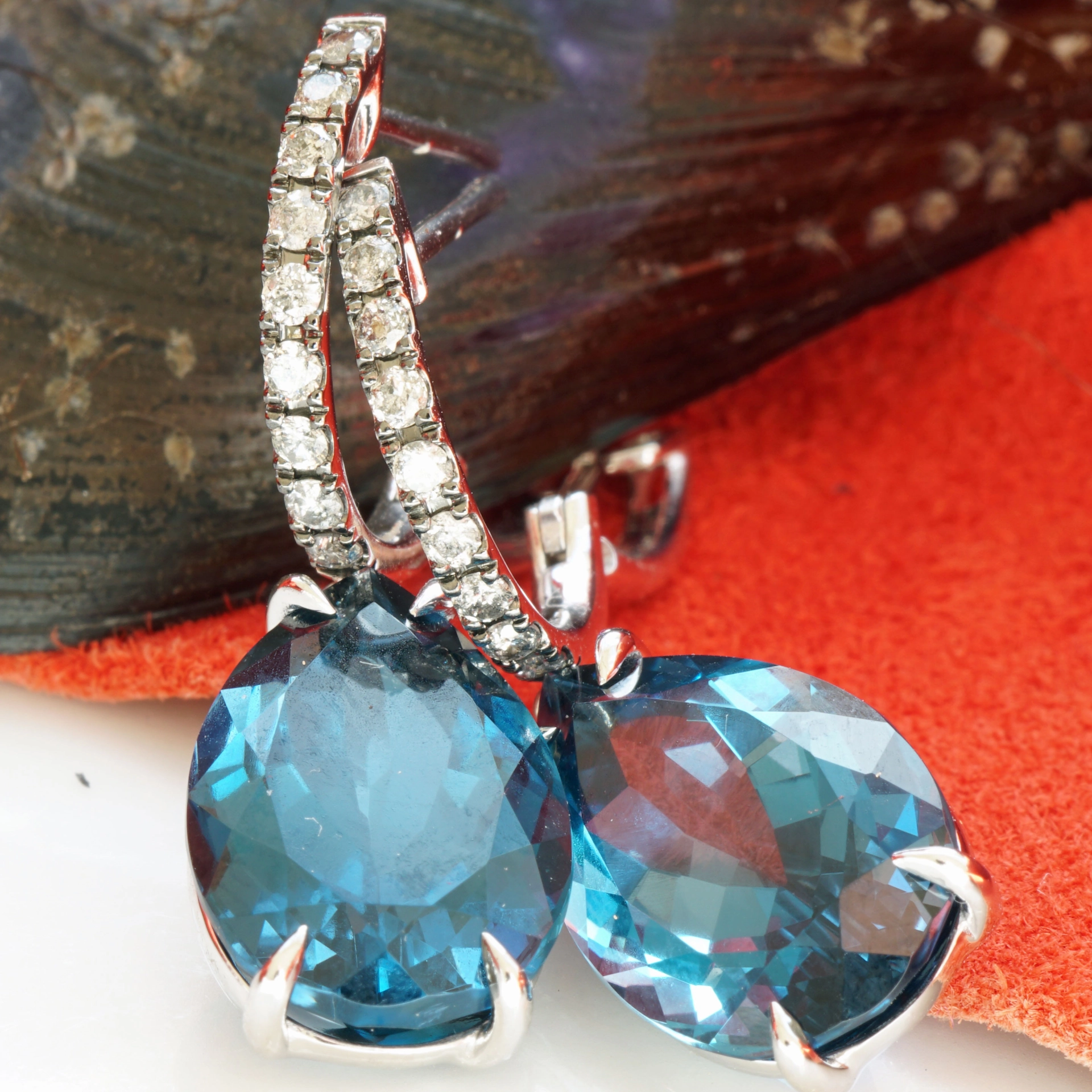 Blue and Grey Color Earrings made in a traditional Goldsmith's Factory in Valenza/Italy Bluetopaz and Diamonds 18kt Whitegold