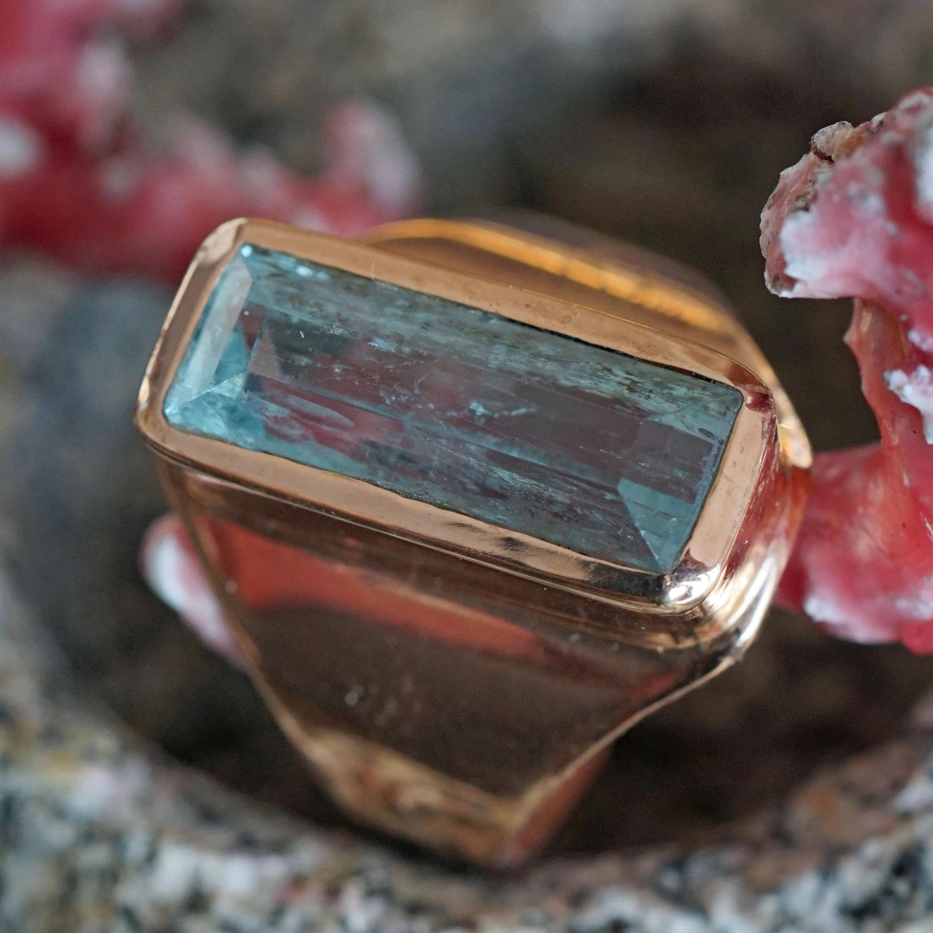 AQUAMARIN Ring Silber rosevergoldet 20 x 9 mm Handarbeit tolle intensive Farbqualität