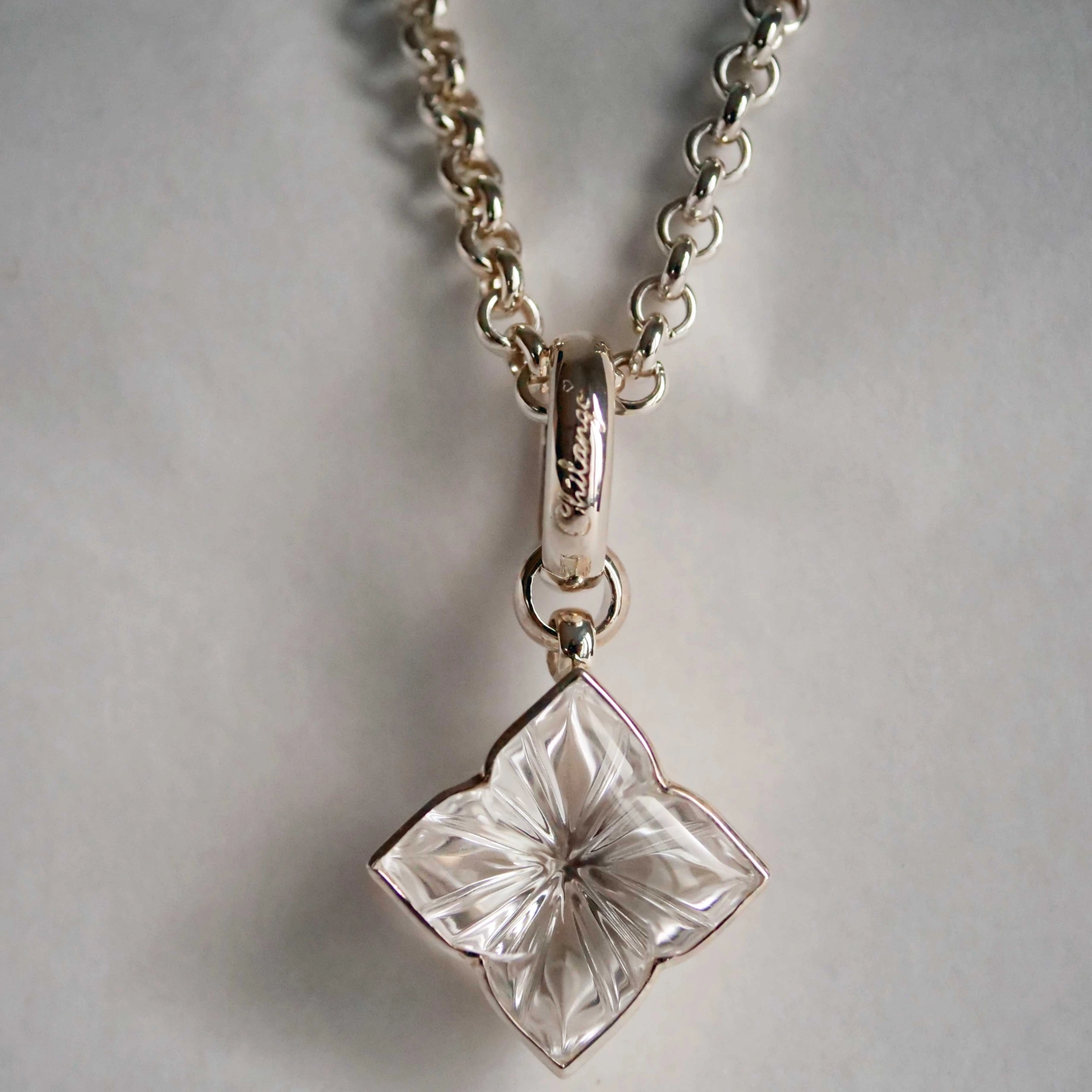Pendant from Chilango Square Flower Diamond Cut White Quartz
