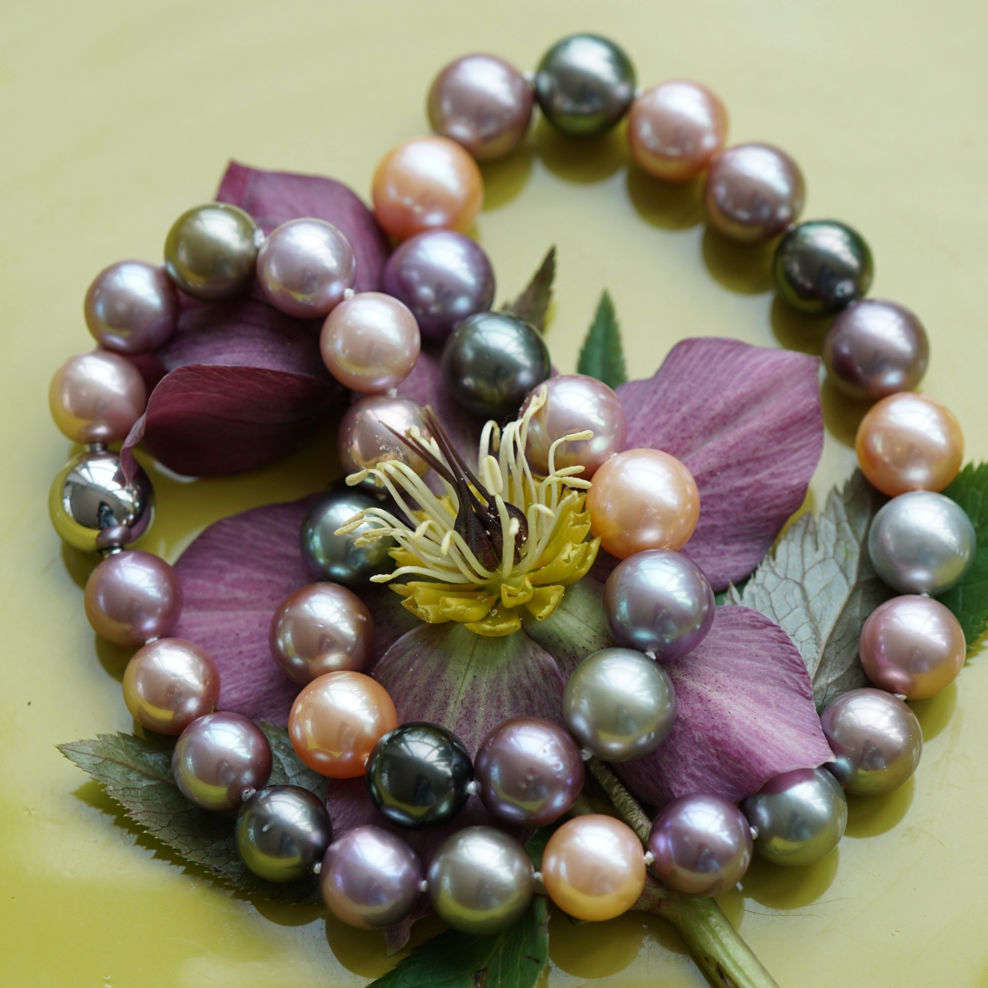 Multicolor Palette of Tahitian cultured Pearls and colored Ming Pearls Necklace