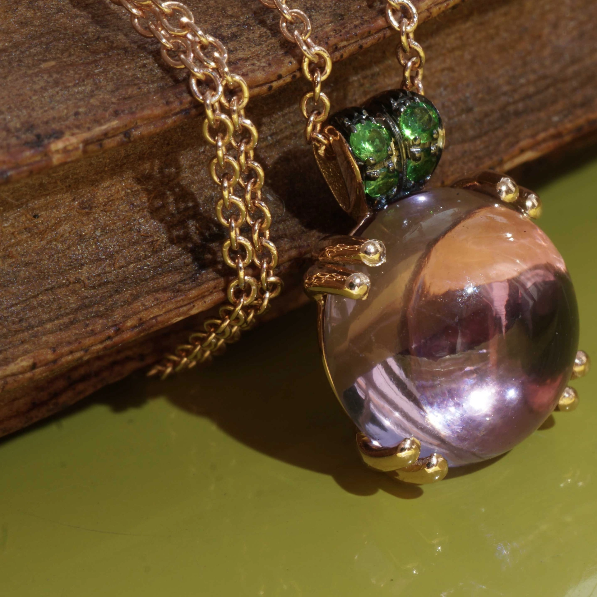 Amethyst Tsavorith Necklace 18 kt Rose Gold.sweet Bubbles..round Gemstone