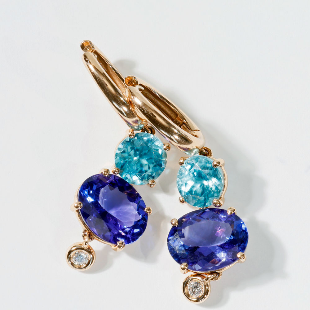 Tanzanite Zircon Brilliant Drop Earrings 750 Rose Gold... Bang colours 6.71 ct 4.84 ct 0.09 ct
