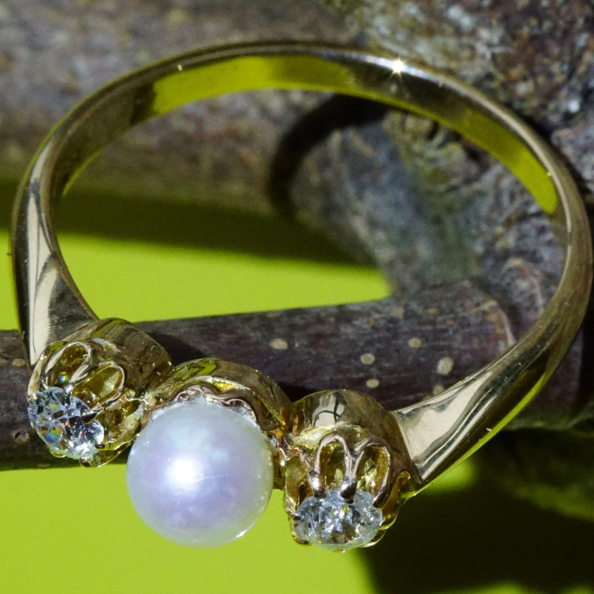 Oldcut Diamond Pearl Ring 14 kt Gold...about 1910