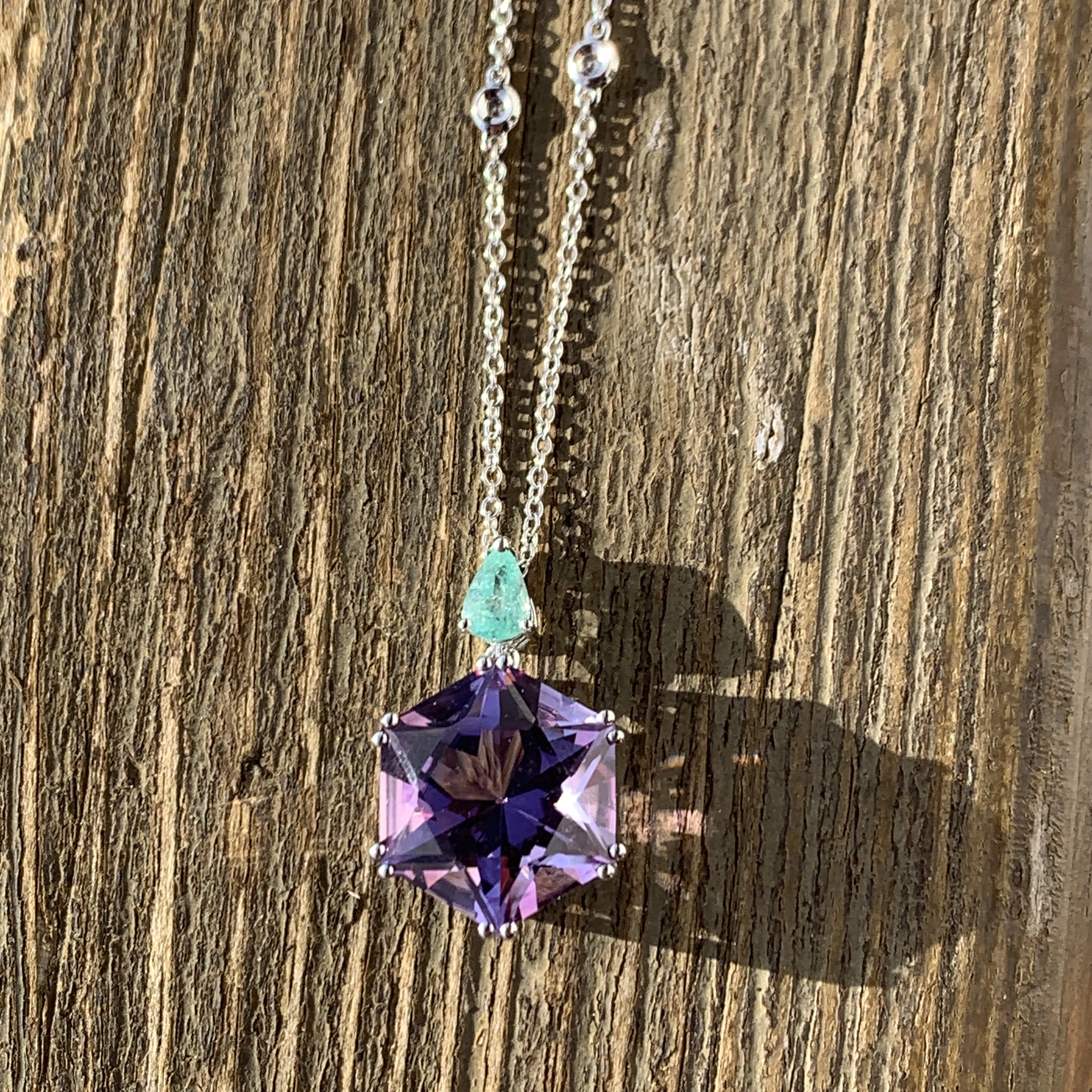 Paraiba Turmalin Amethyst Brillant Collier 750er Weissgold 42 cm lang WAHNSINNSFARBEN