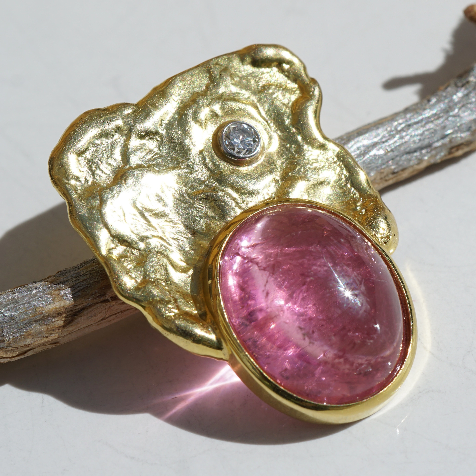 Turmalin Brillant Anhänger 585er Gelbgold massive Handarbeit 12 Gramm