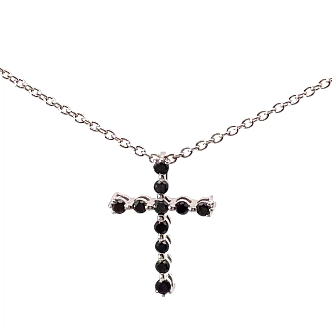 Black Diamond Brilliant Cross Pendant 0.15 ct 18 kt White Gold 