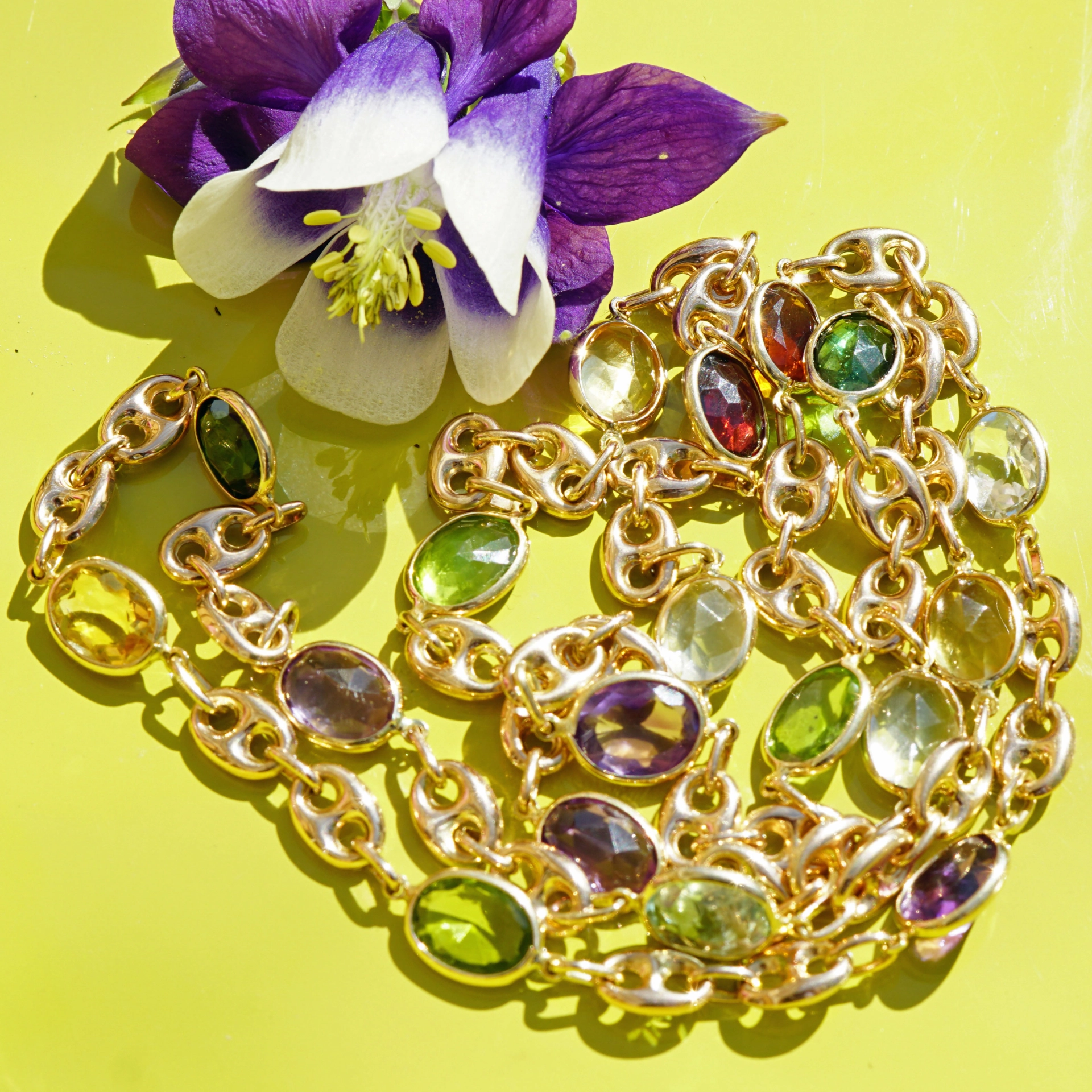 Gem Necklace Fantasy 14 kt Gold 65 cm
