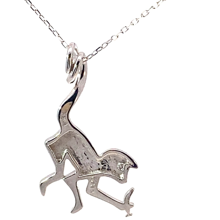Monkey with Banana Pendant 750 White Gold Diamond 0.03 ct with Chain 37 x 15 mm 2.5 grams
