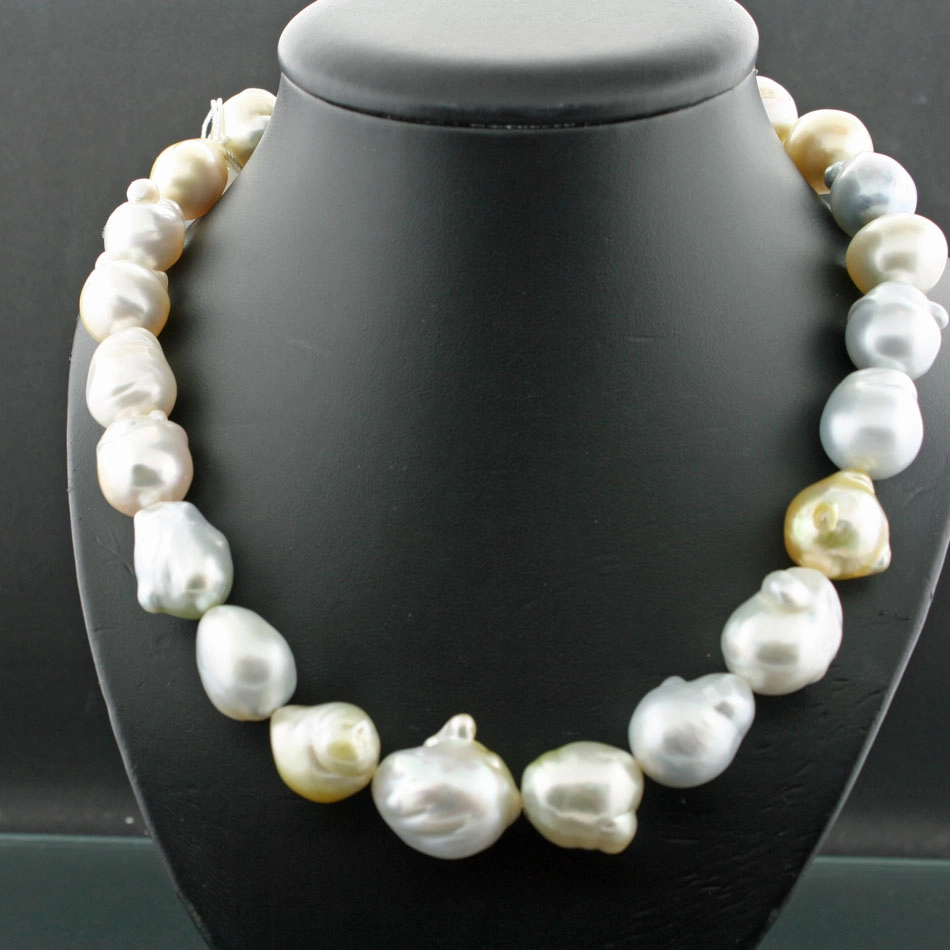 Barockes Südsee Zuchtperl Collier 47 cm weiß gold natur 16,9 - 14 mm Lüster AAA+