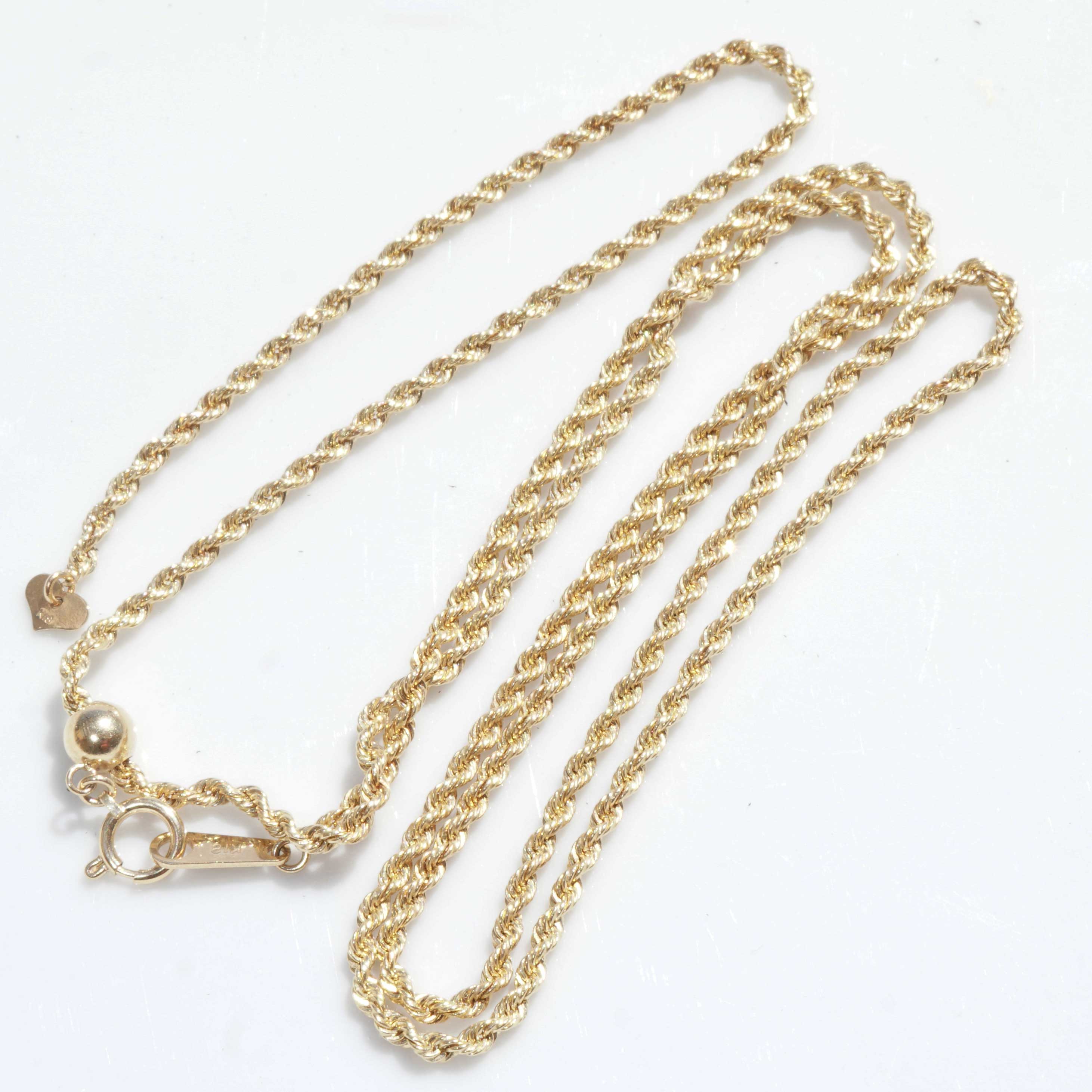 Kordelkette 750er Gelbgold 4 Gramm mit verschiebbaren Federring Verschluss 62 cm Länge