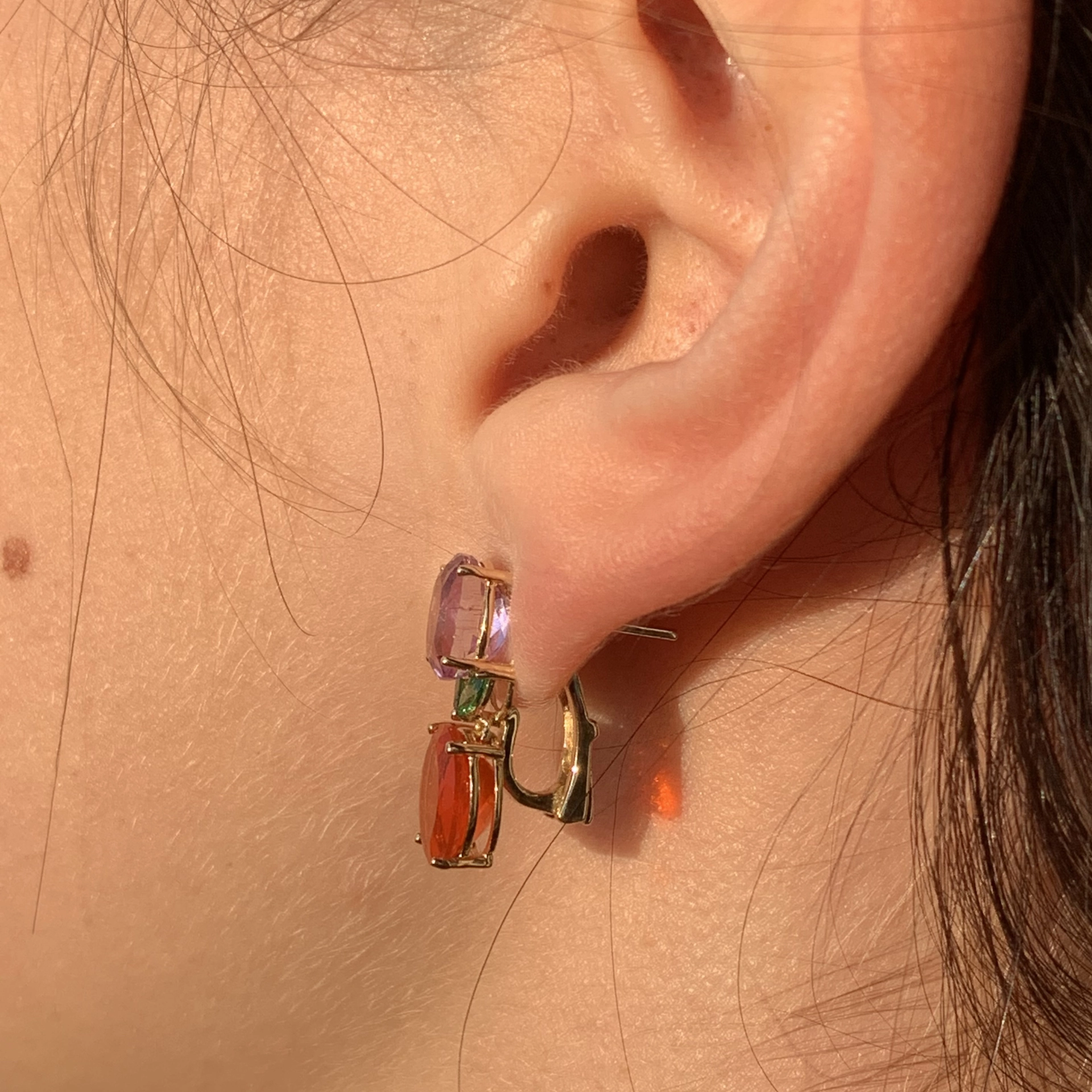 Kunzit Feueropal Demantoid Ohrstecker 750er Gold ......Day in Bali