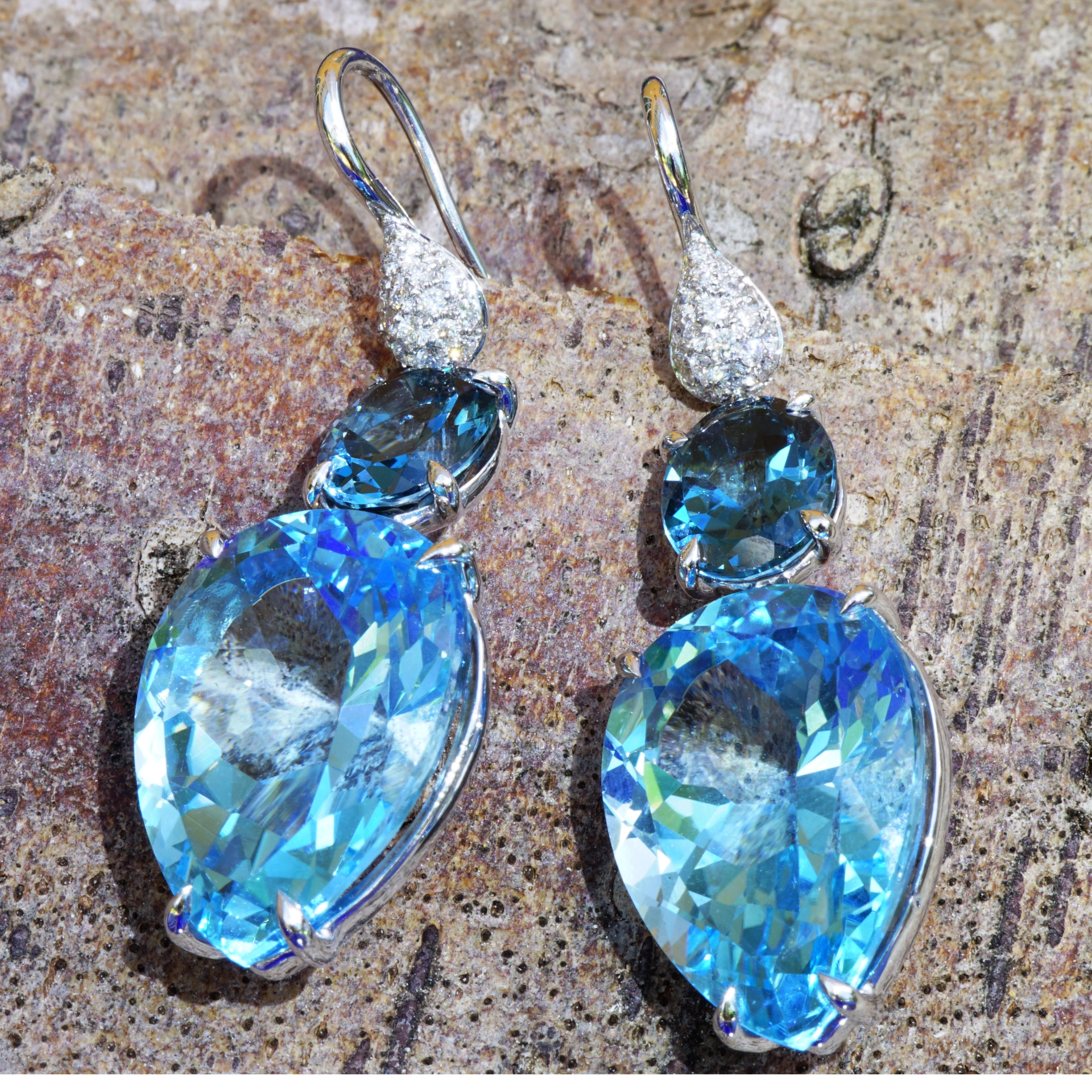 Bluetopaz Diamond Earrings...Italy Sea Blue...18 kt Whitegold amazing
