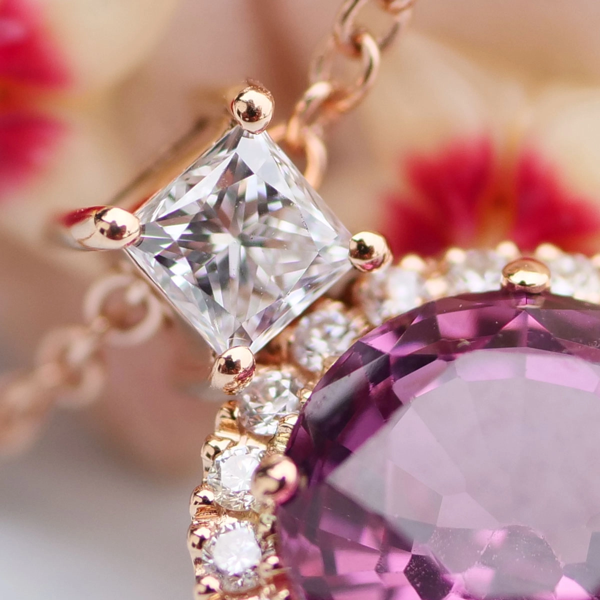 Spinel Diamond Necklace 2.17 ct AAA+....Great Luminosity 18 kt Rosegold