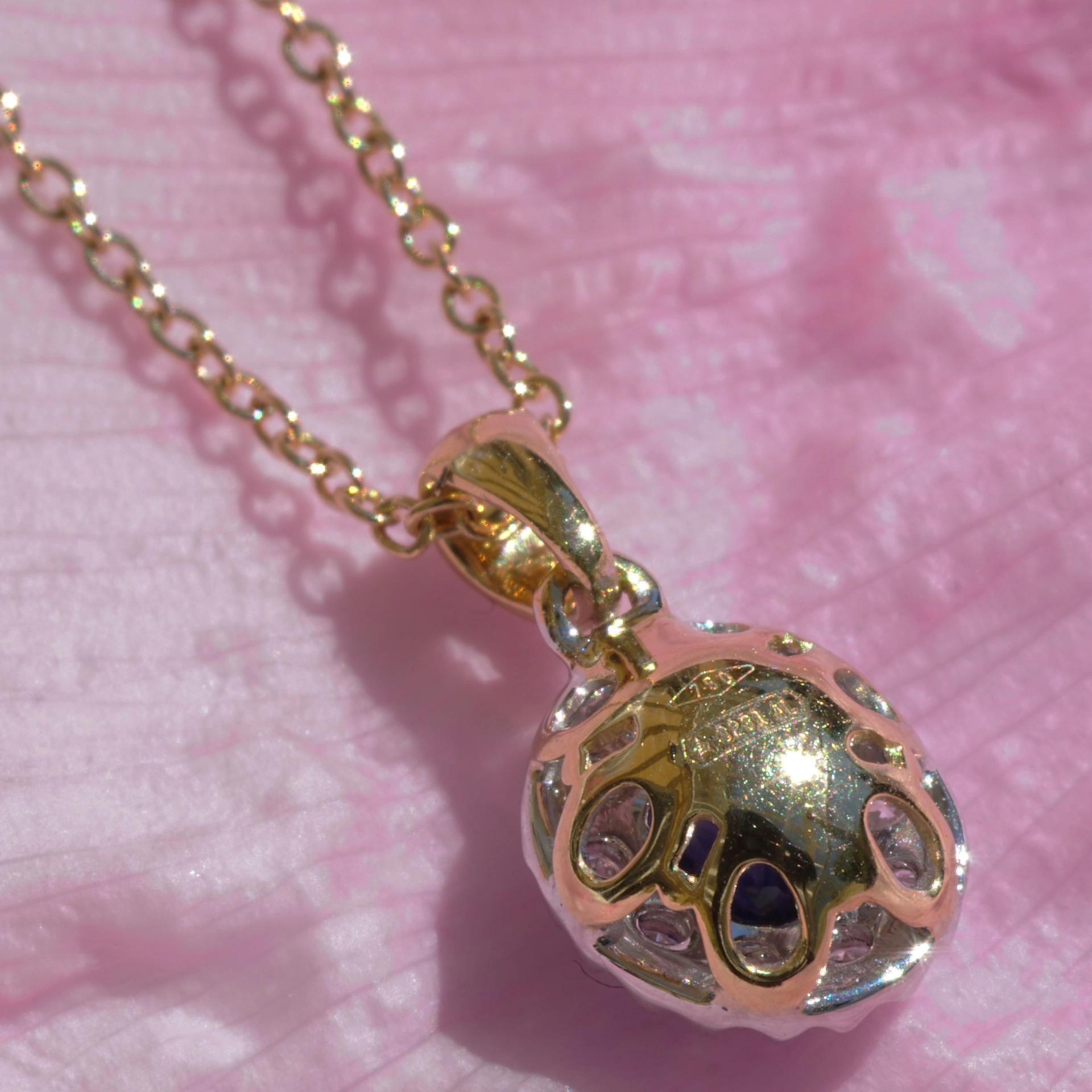 Saphir Brillant Anhänger m. Kette hergestellt in Traditionsgoldschmiede 750er Gelbgold