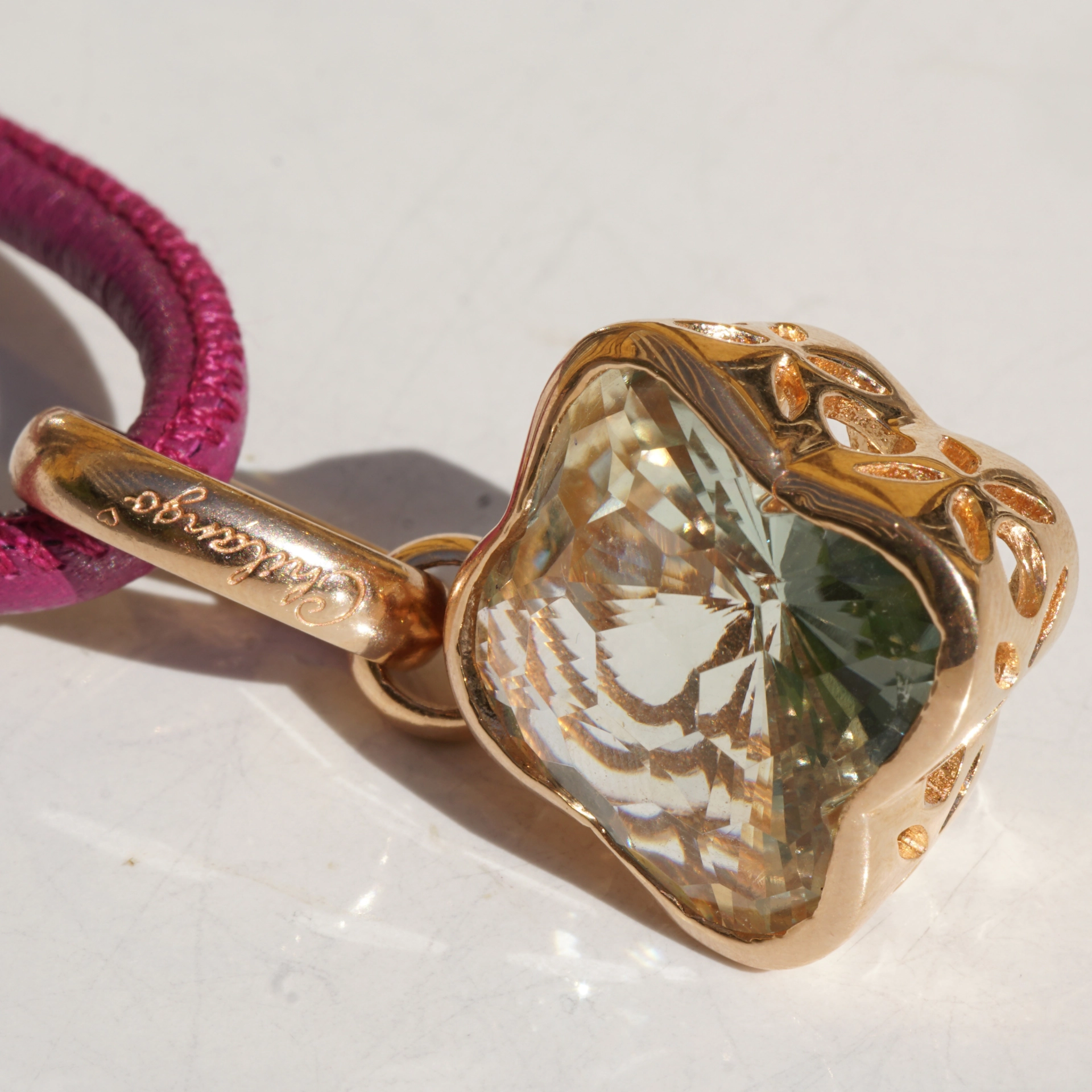 Chilango Anhänger Green Amethyst Flower Diamond Cut 925er Silber Rosegold Plated