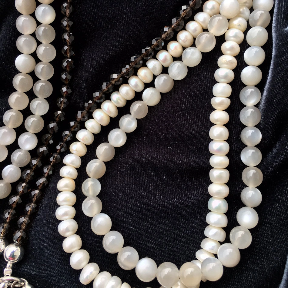 Original Chilango Pearl Necklace with white 7 mm cultured Pearls in 85 cm rosegold plated