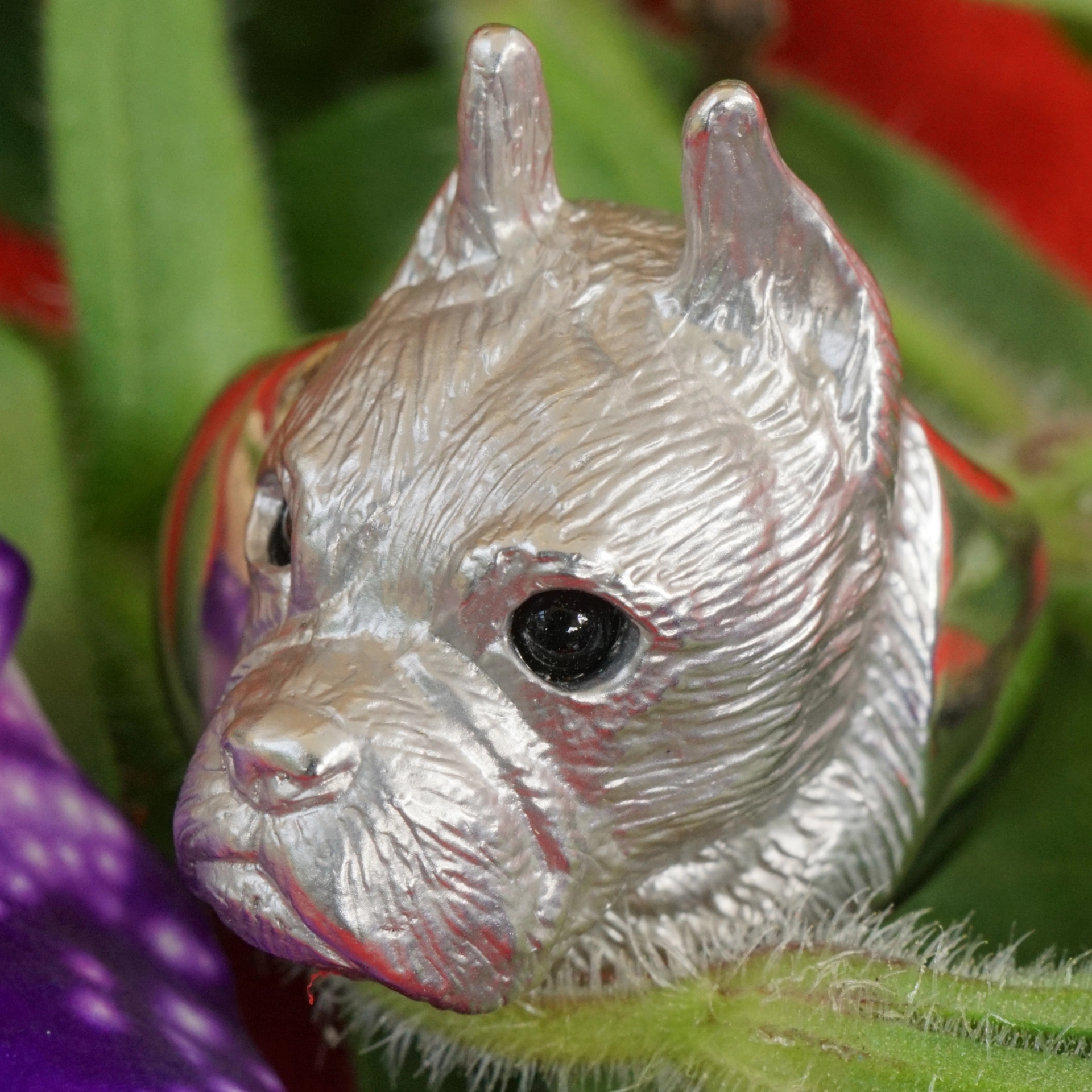 Animal Motif Ring...so cute, a Boxer Dog Head 14 kt White Gold