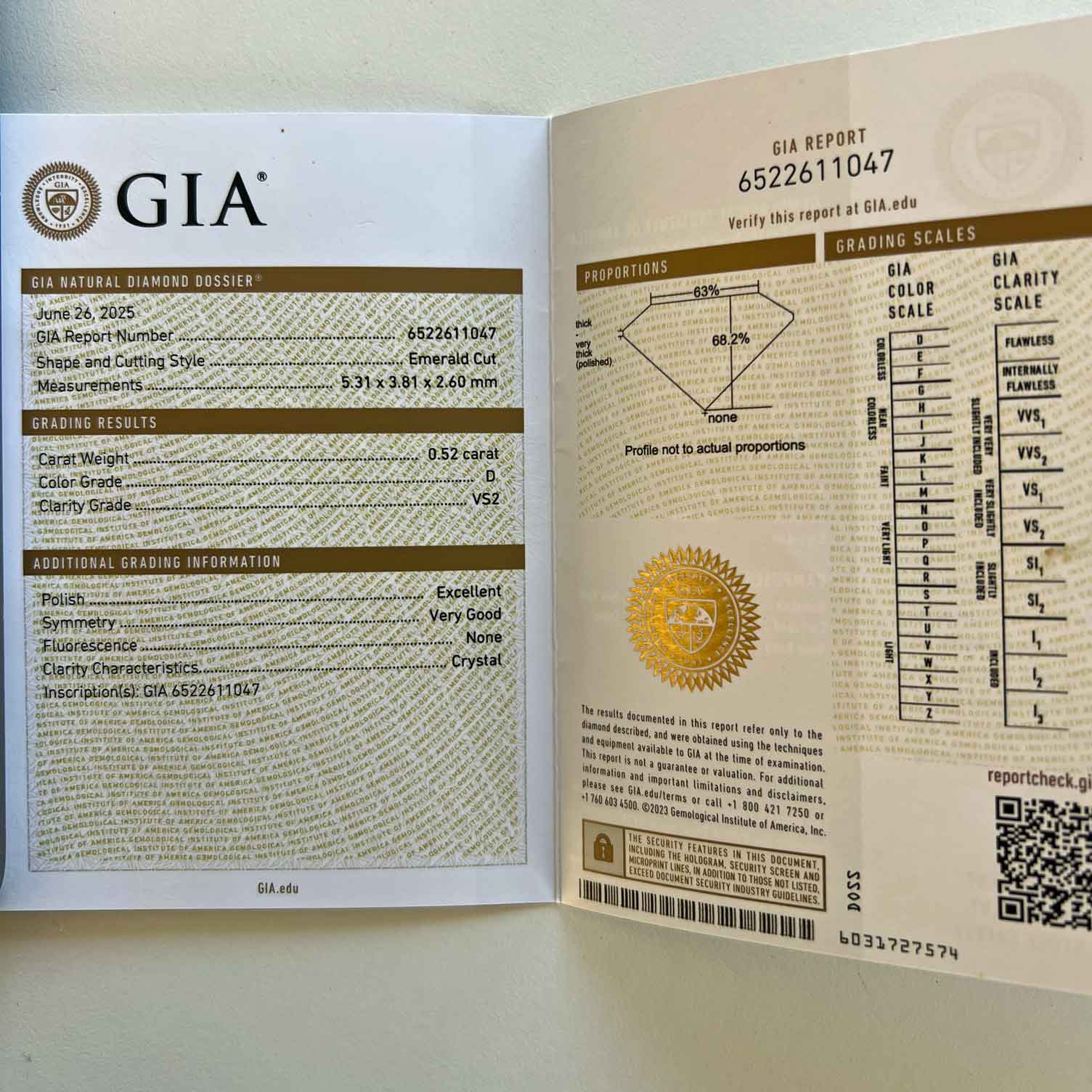 Emerald Diamond Ring 0.64 ct D VS2 Silhouette Bentner GIA Certificate 950 Platinum