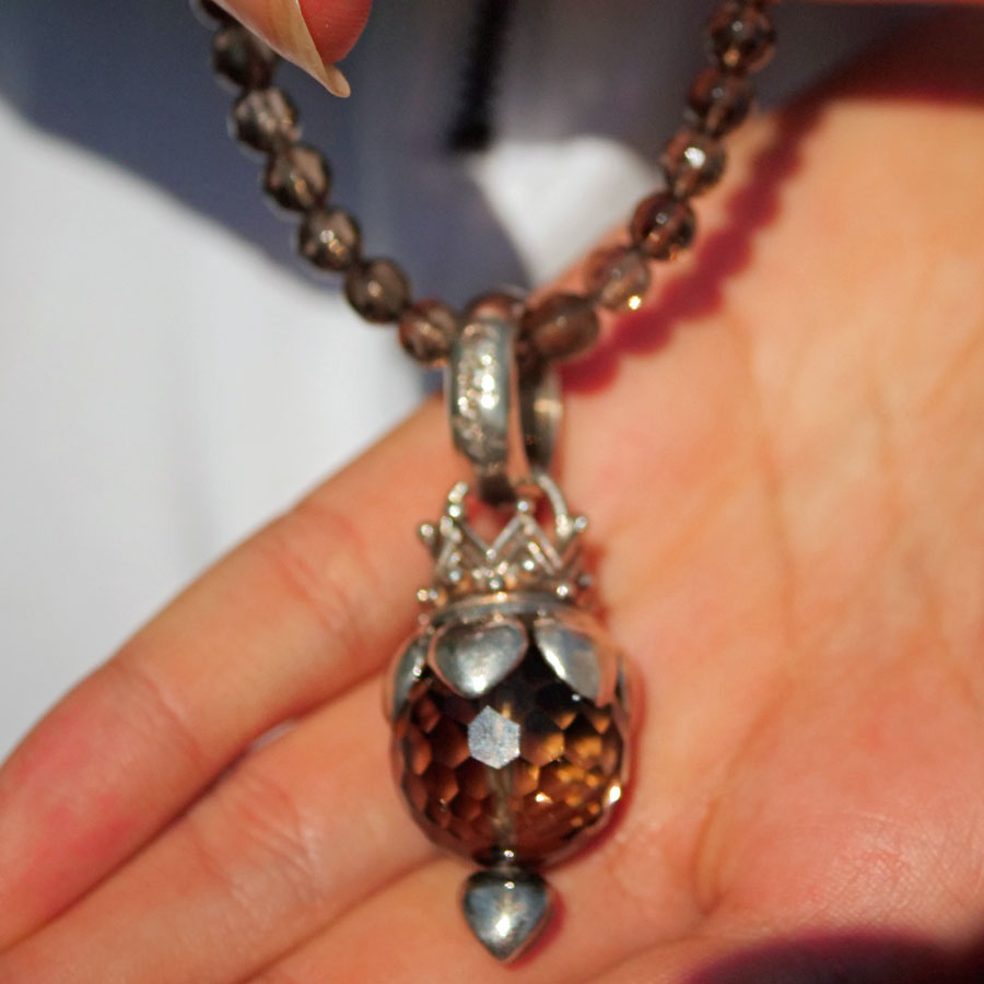 Chilango Smoky Quartz Necklace in 100 cm Length with Great Crown Smoky Quartz Pendant 925 Silver