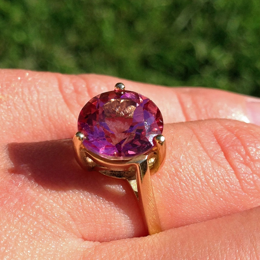 Topas-Ring, 585er-Gold, kräftig pink,