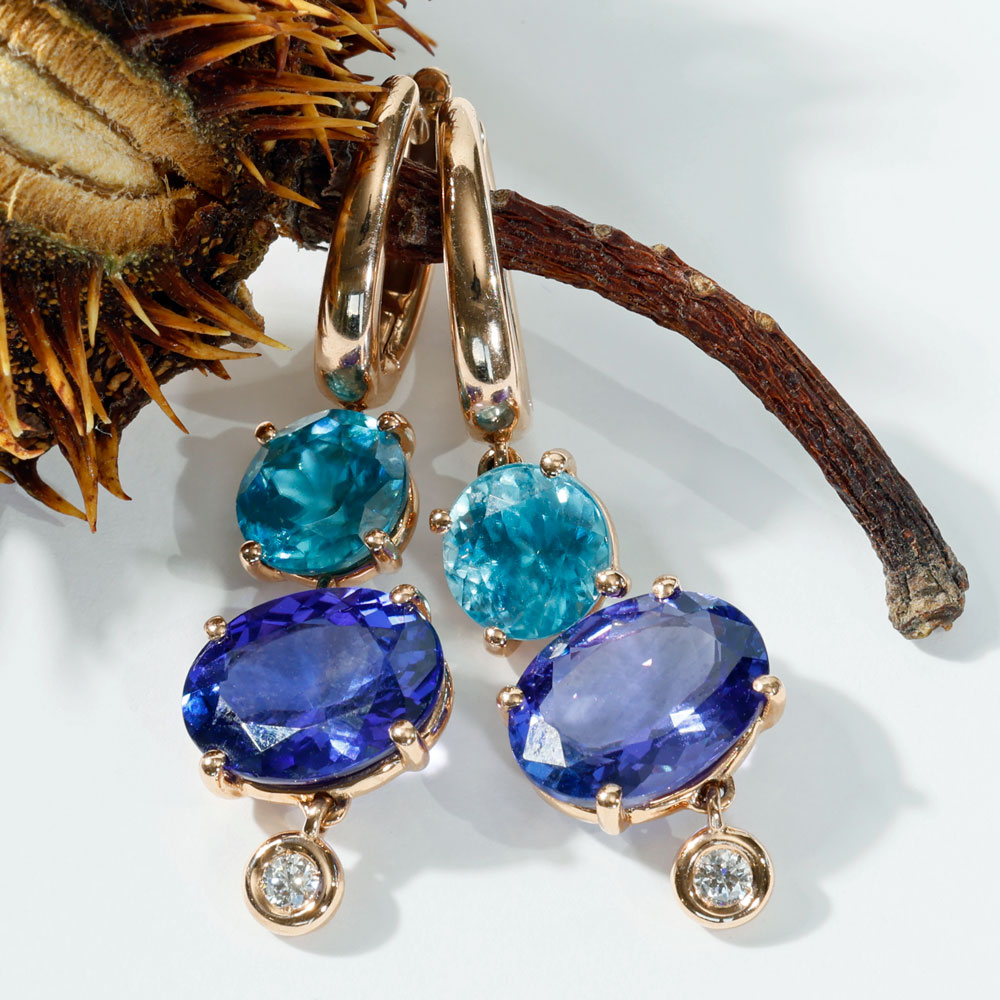 Tanzanite Zircon Brilliant Drop Earrings 750 Rose Gold... Bang colours 6.71 ct 4.84 ct 0.09 ct