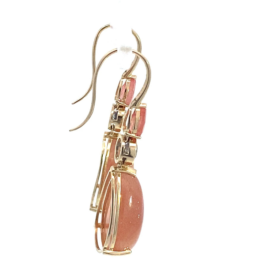 Rhodochrosite Spinel Sunstone Drop Earrings in 585 Yellow Gold... refreshingly different colors in orange and pink