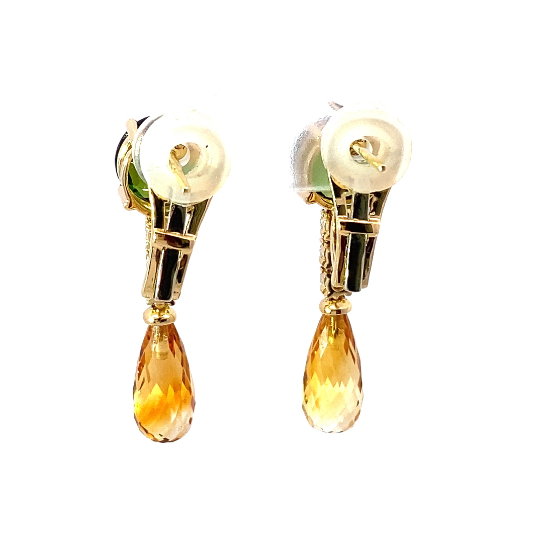 Tourmaline Citrine Brilliant Earrings 750 Yellow Gold Summer Festival mood