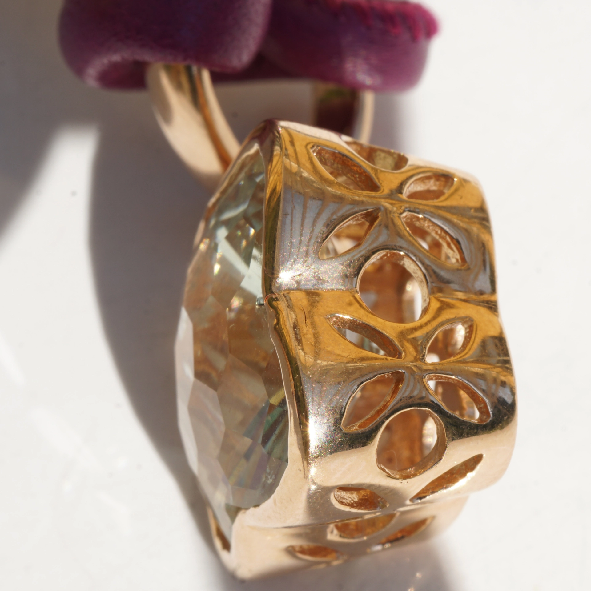 Chilango Anhänger Green Amethyst Flower Diamond Cut 925er Silber Rosegold Plated