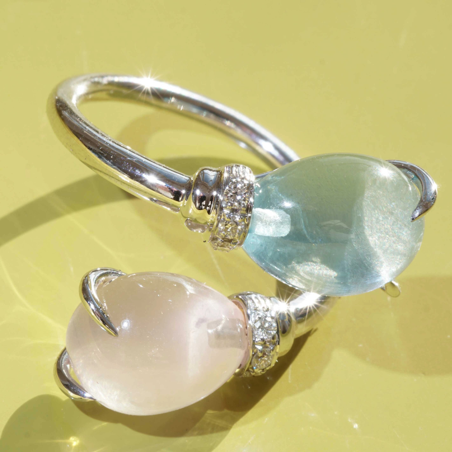 Drop Ring..soo sweet...with Blue Topaz and Rose Quartz..made in Italy