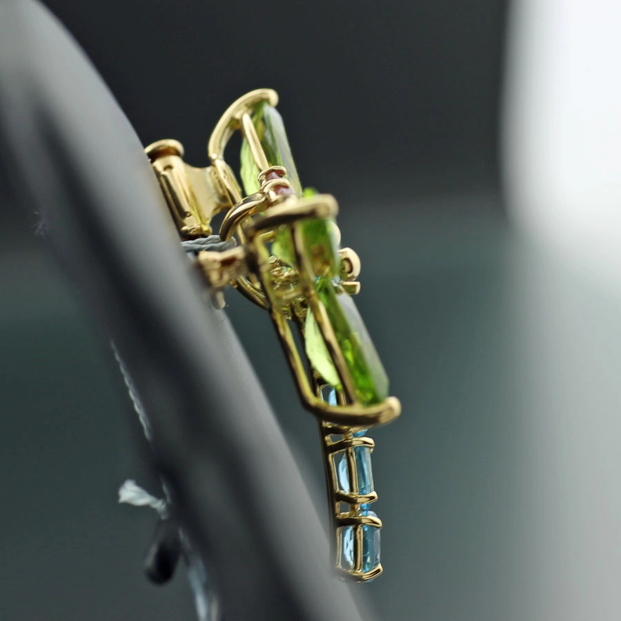 FARBENRAUSCH Libelle Anhänger/Brosche TOPAS/PERIDOT/TURMALIN 750er-Gelbgold