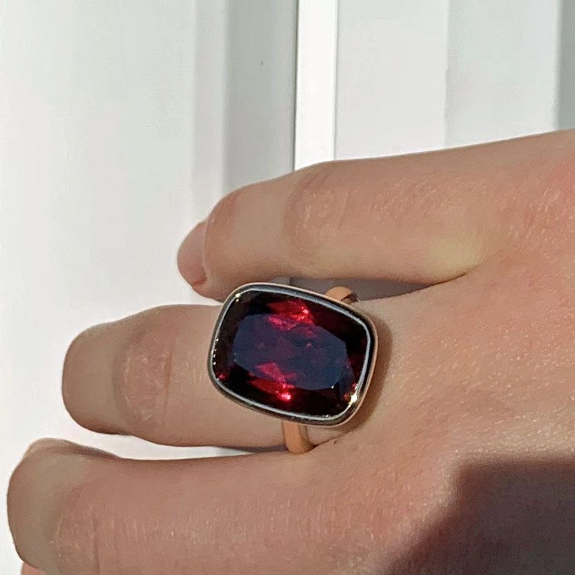 Rhodolith Granat Ring 19.70 ct tiefrot tolle Qualität AAA+ 20 x 15,5 mm 750er Rosegold