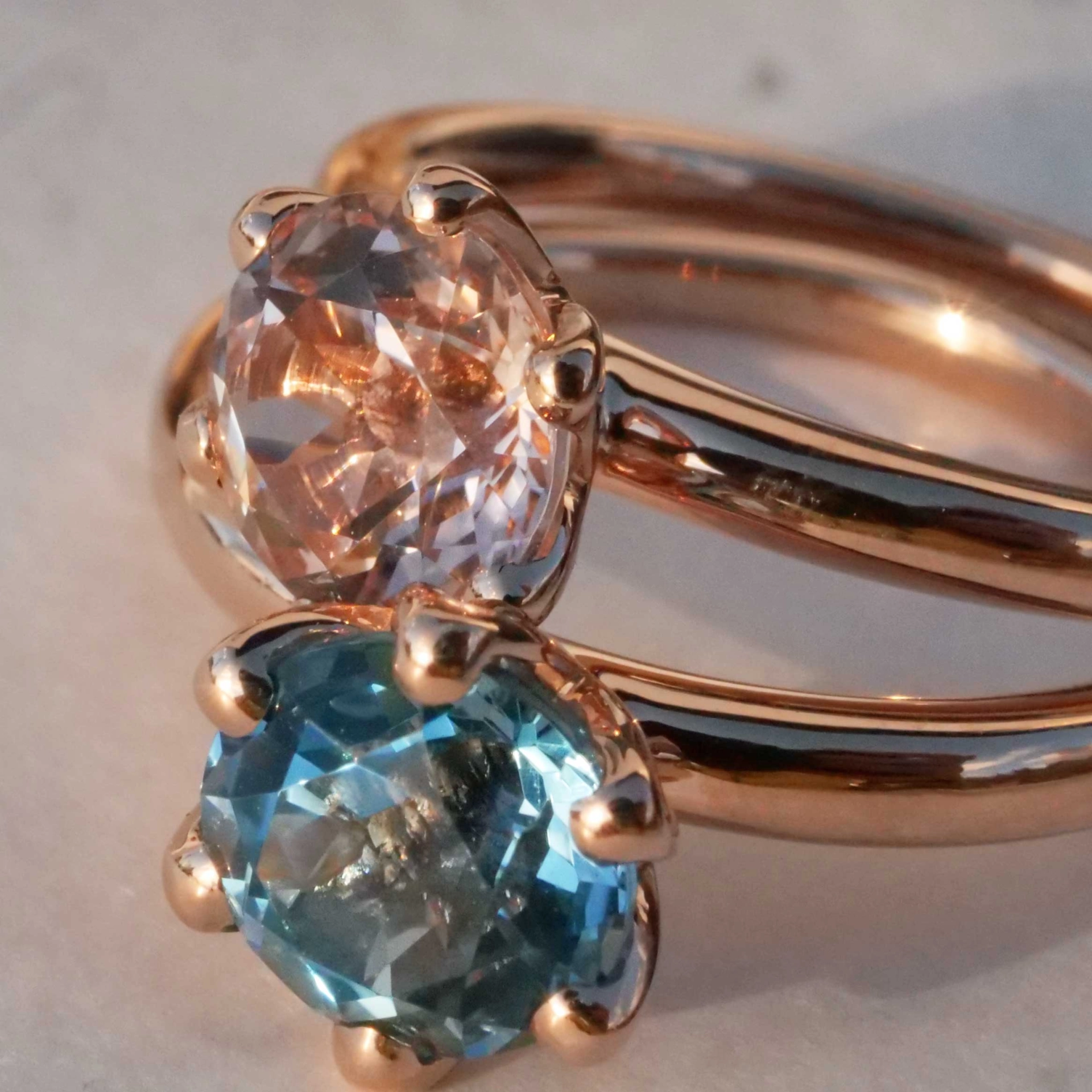 Bestseller Combination Ring made in Valenza...18 kt Rose Gold with Blue Topaz