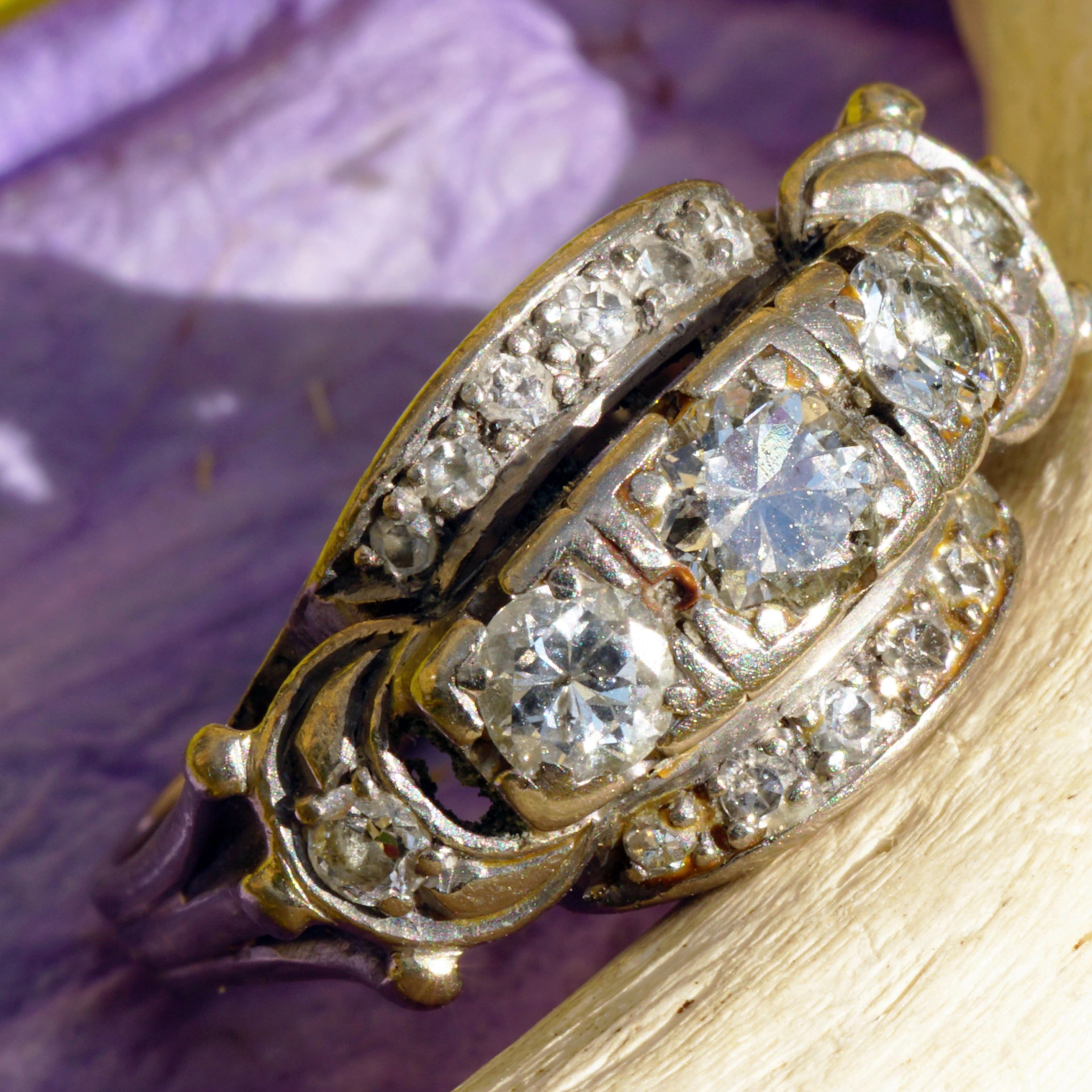 Diamond Ring 1950 with 0.50 ct Diamonds....Art Deco Style