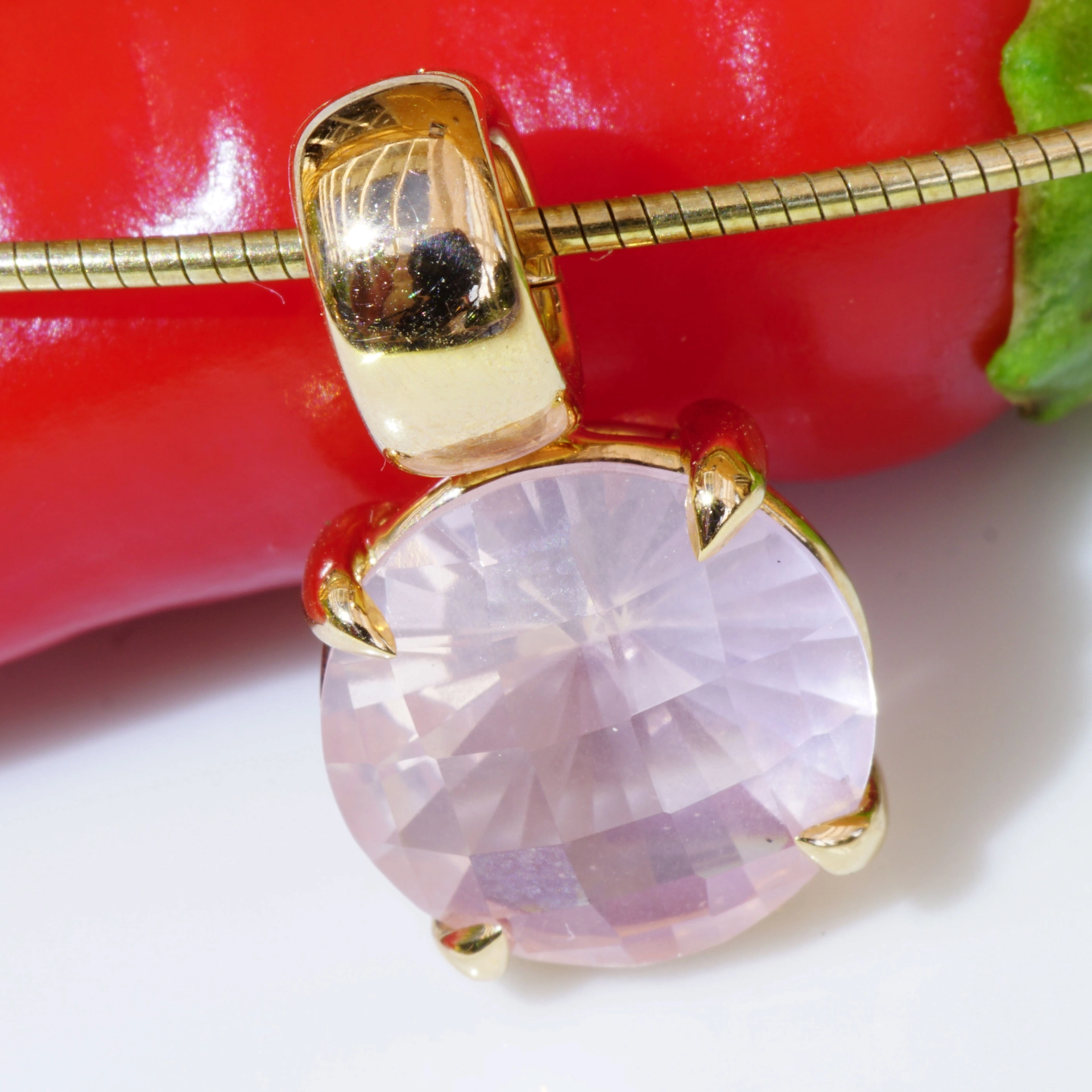 Rosequarz 18 kt Solid handcrafted Rosequartz Pendant made in Italy
