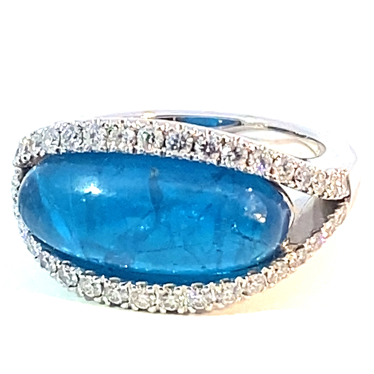 Neonblue Apatite Brilliant Ring 18 kt White Gold 7.50 ct Paraiba Color very fine Jewellery