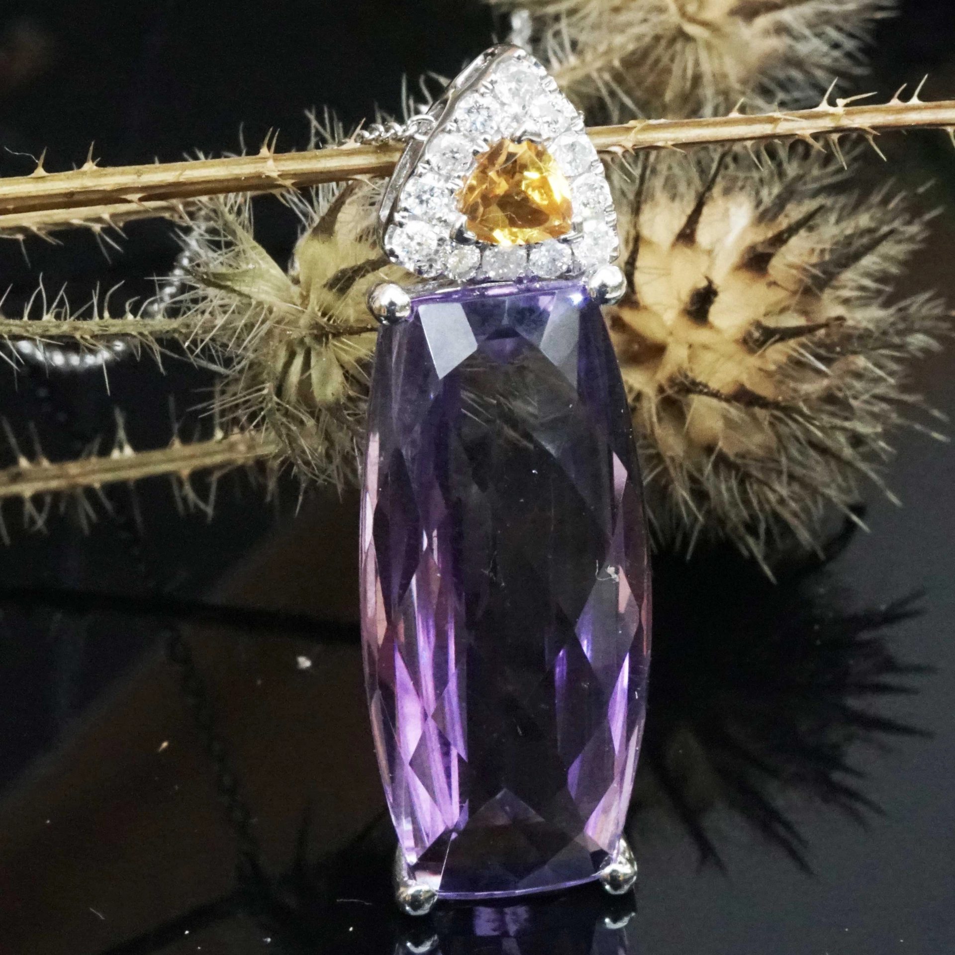 Amethyst Citrin Brilliant Pendant with Chain 18 kt White Gold...so graceful