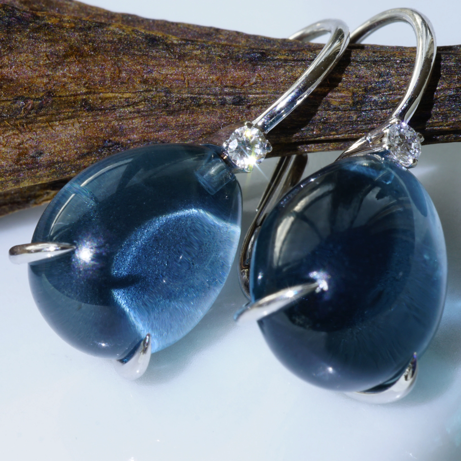 Waterdrop earrings, made in a traditional goldsmith's factory in Valenza/Italy bluetopaz and diamonds 18kt whitegold