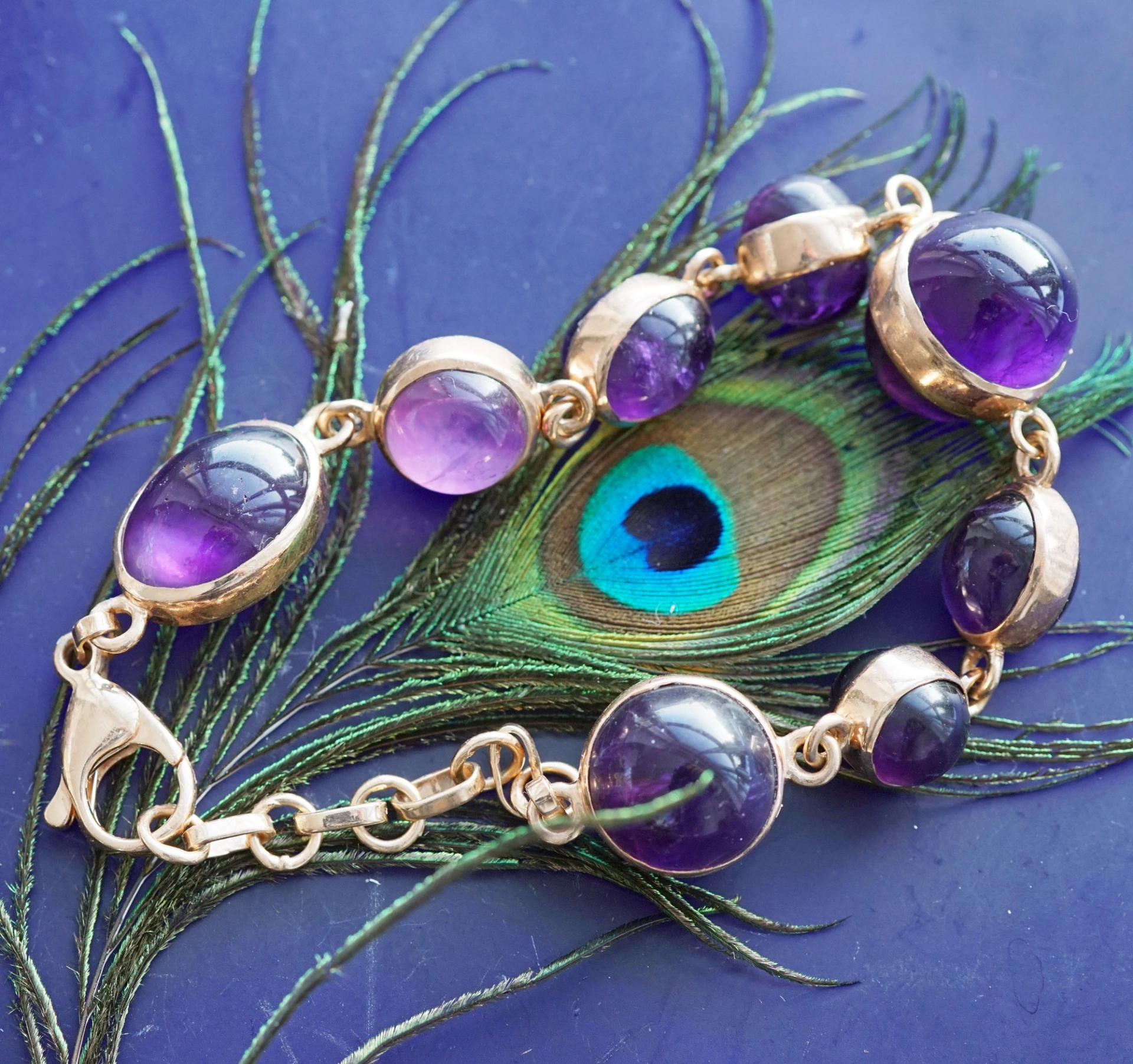 24 cm Amethyst Armband  925er Silber  Handarbeit Global Violet inkl. Arbeitskosten