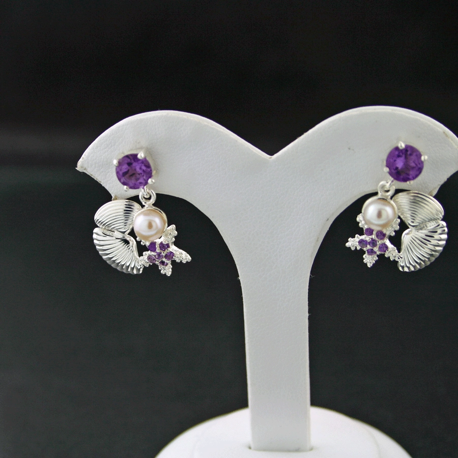 Edelsteinschmuck Muschel Seestern  Amethyst 925er Silber ein Tag am Meer