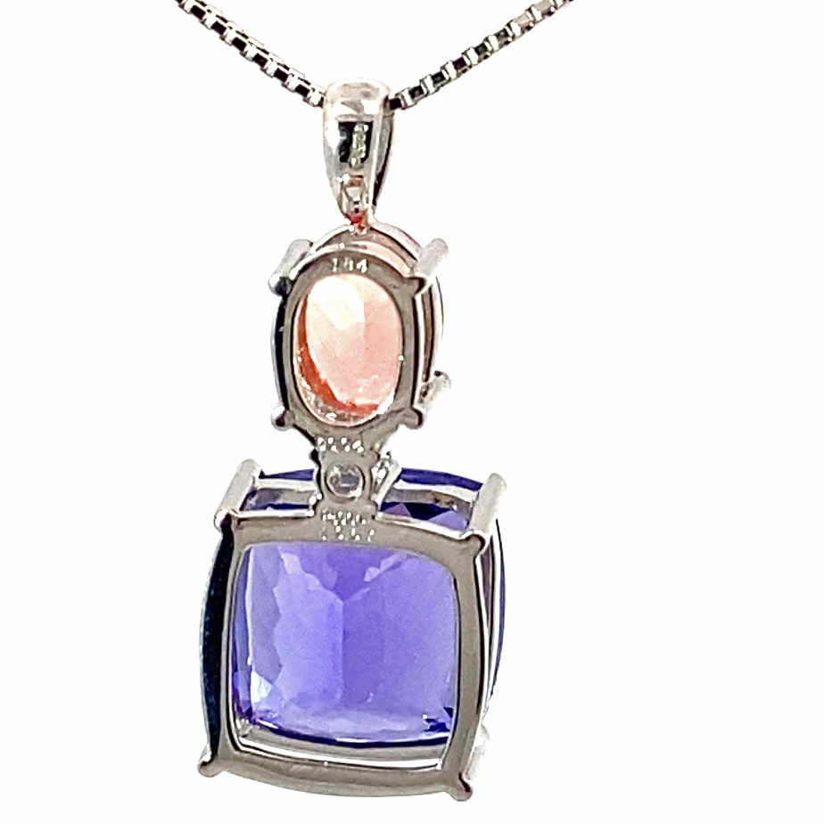 COLORWONDER Tanzanite Rhodochrosite Pendant w. Chain 10.6 and 1.84 ct AAA+ 900 Platinum