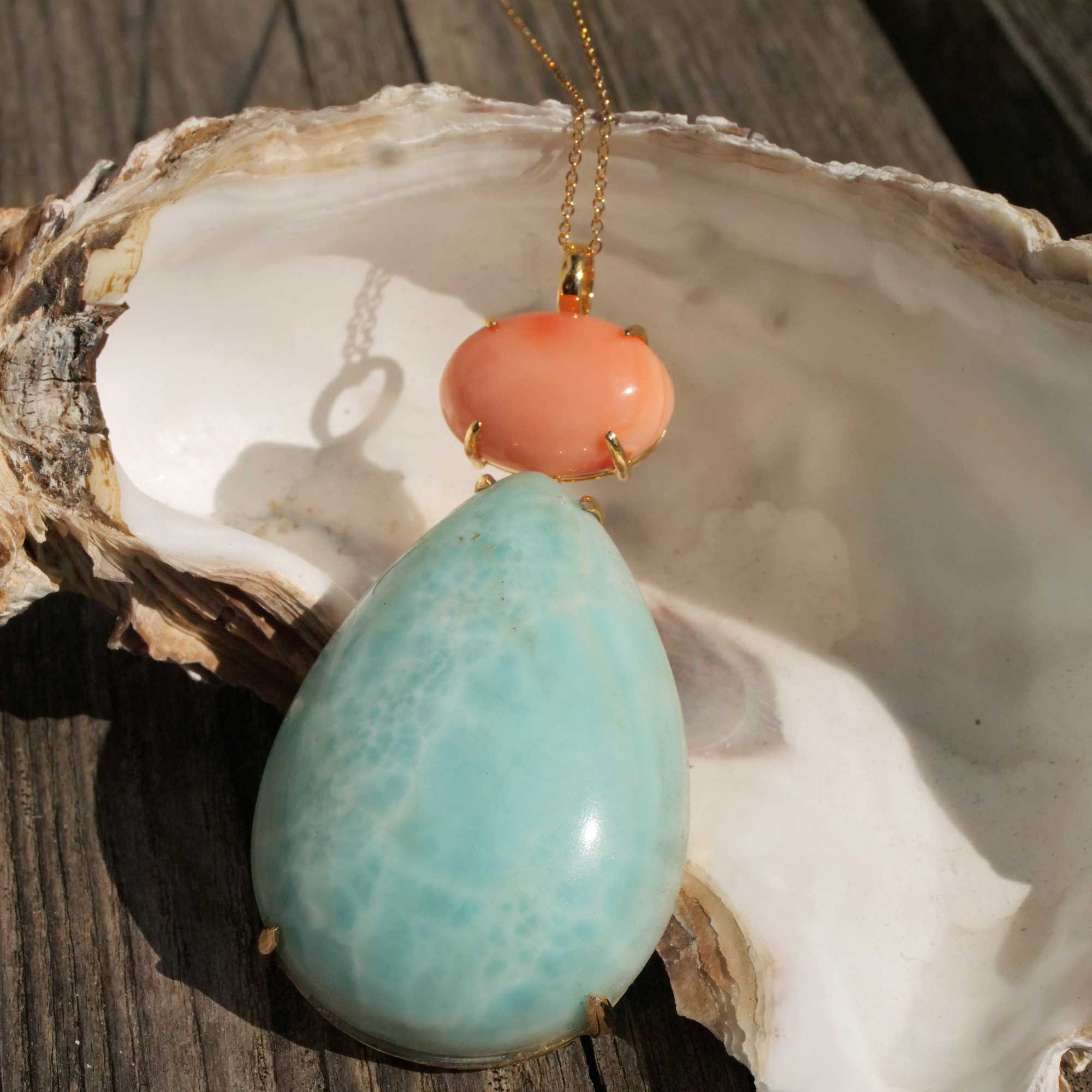 XL Larimar Coral Pendant 105 ct 9 ct in 585 Yellow Gold...has the Potential to become a favorite Piece