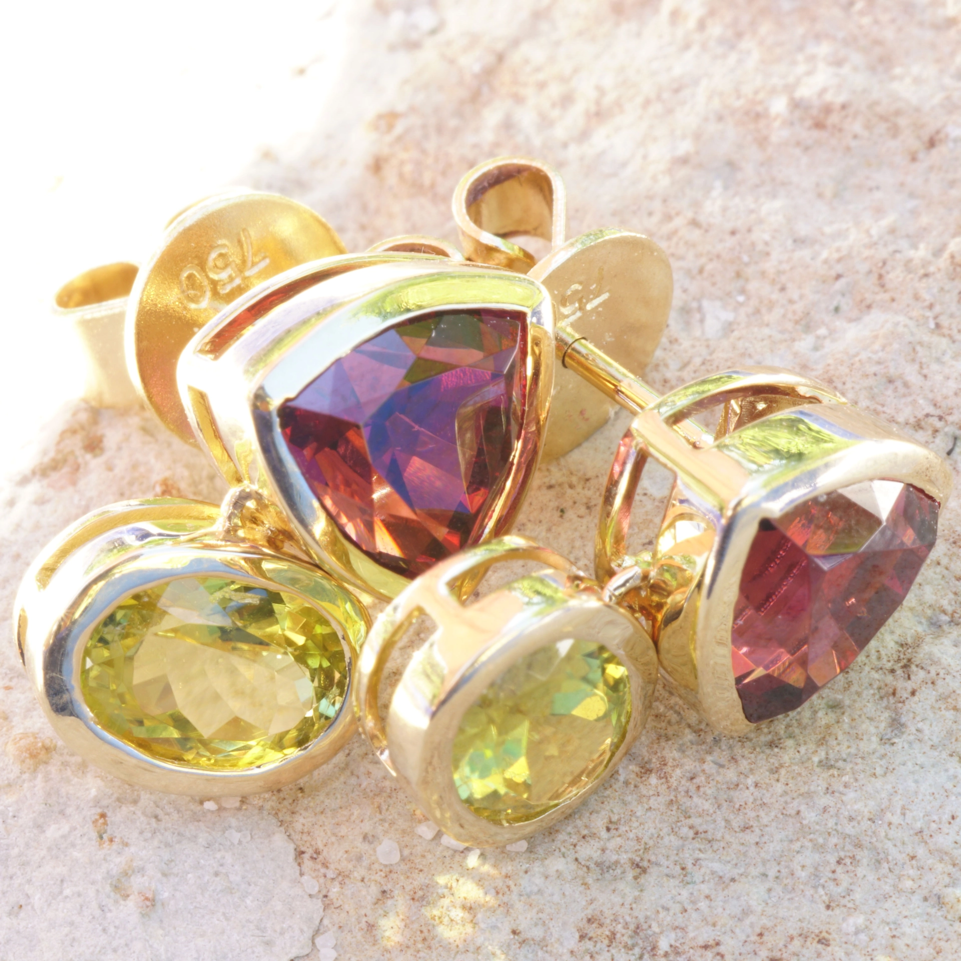 Exotic colors....Rhodolithe from Malawi and Canary Turmalin from Zambia...neon yellow and purple red