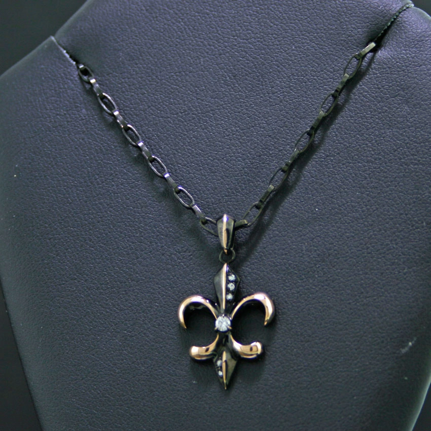Diamantanhänger mit Kette, 750/-Rose´g., schwarz rhodiniert