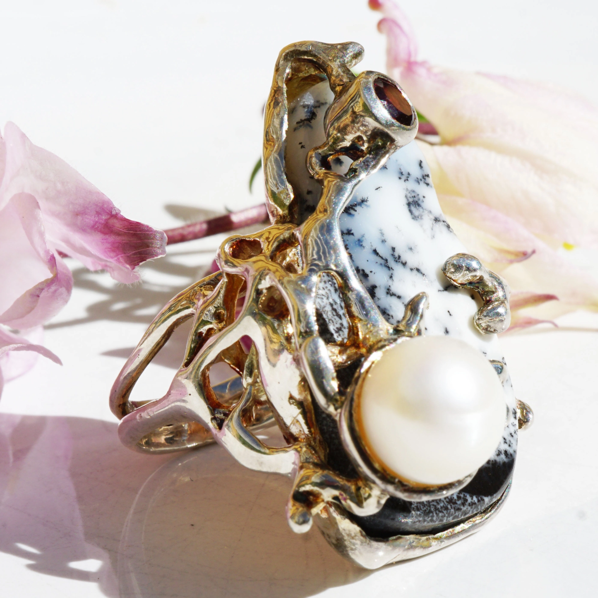 Bizarrer Silberring  Achat Perle Saphir orange Thrifting Paradies Handarbeit