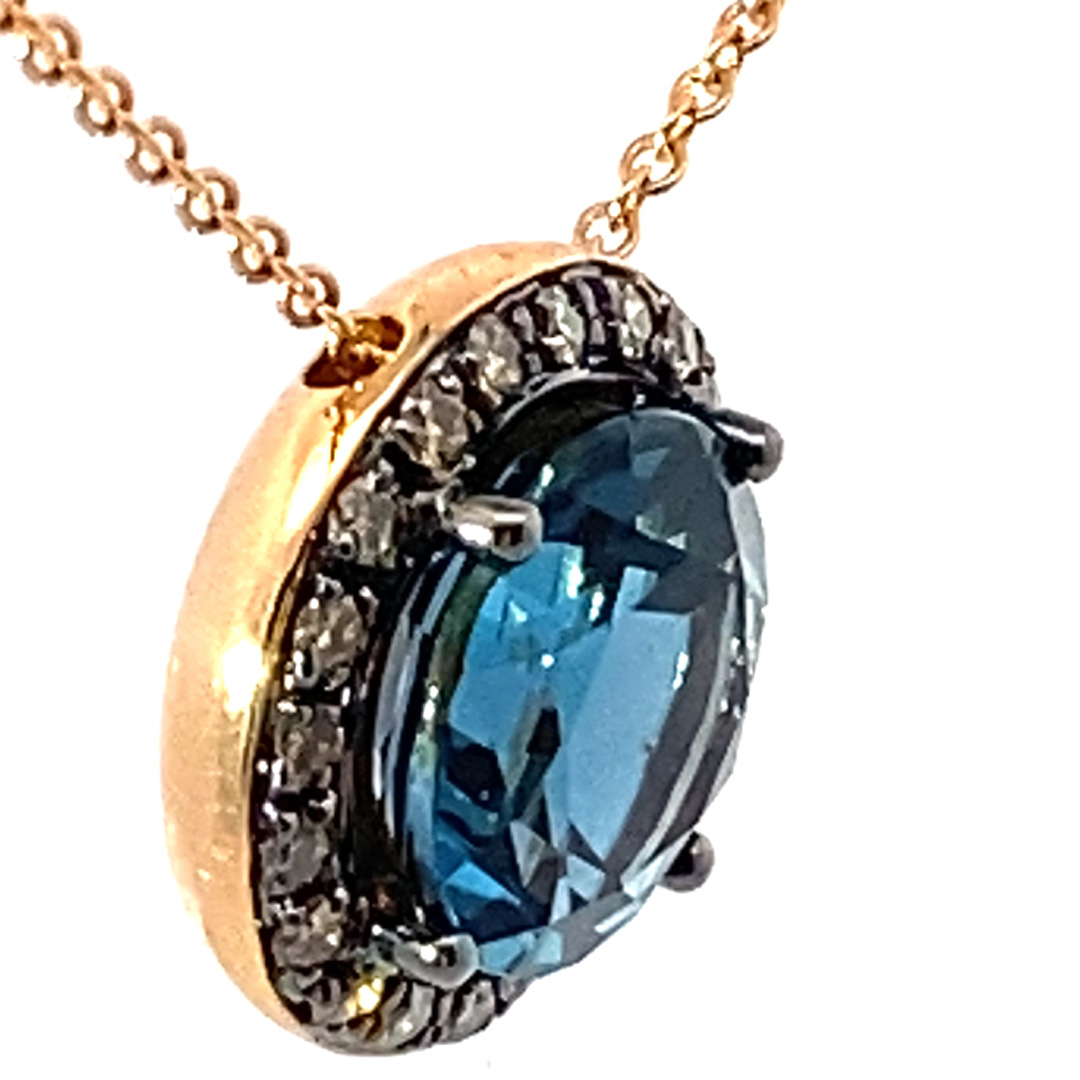 Blue and Grey....what a Cool Combination....Rosegold Pendant 18 kt Topaz and Diamonds